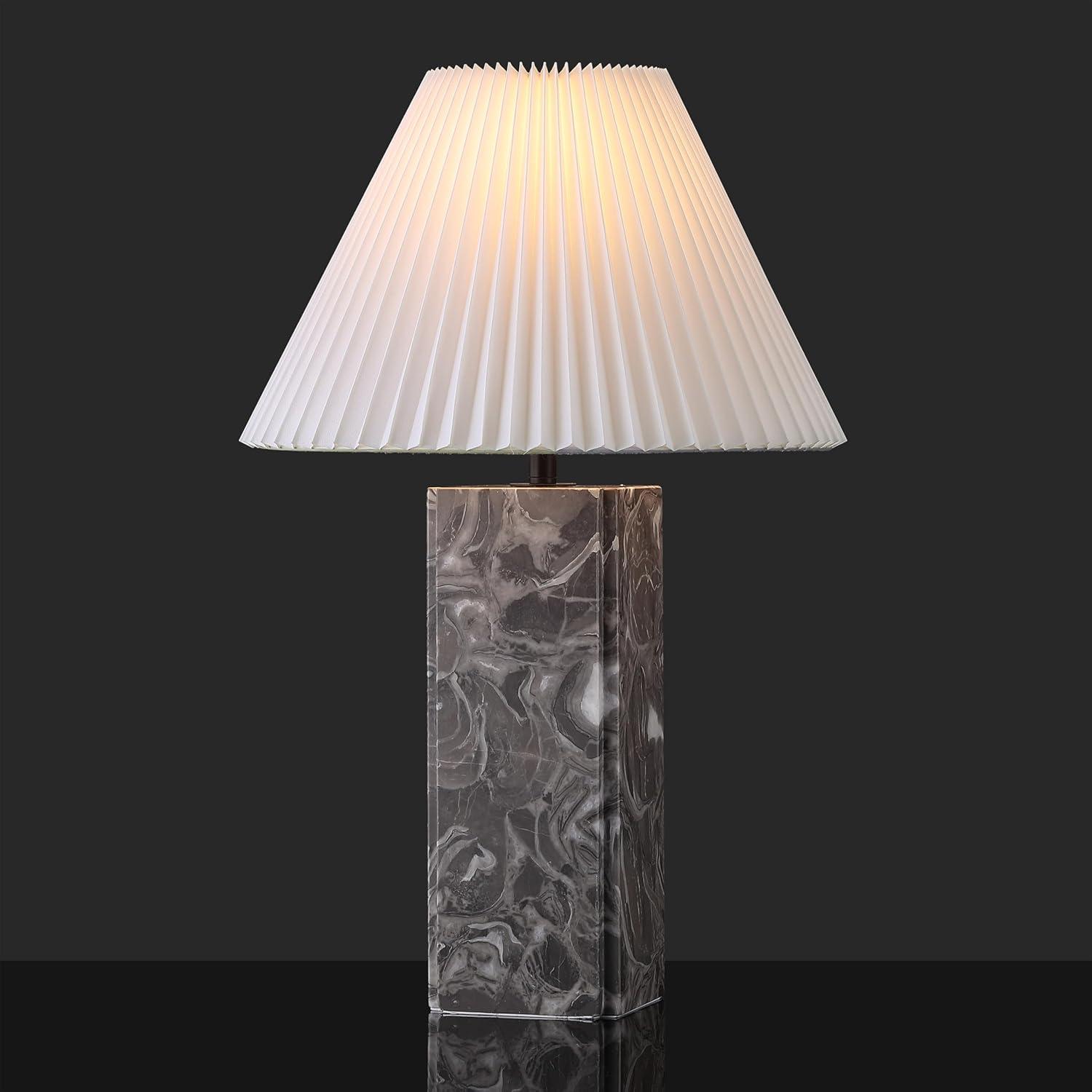 image:imageSAFAVIEH Couture Lighting Collection Mackenzie Light BrownBlack Marble Square 25inch Table Lamp for Bedroom Living Room Home Office Desk Nightstand LED Bulb IncludedLight GreyWhite