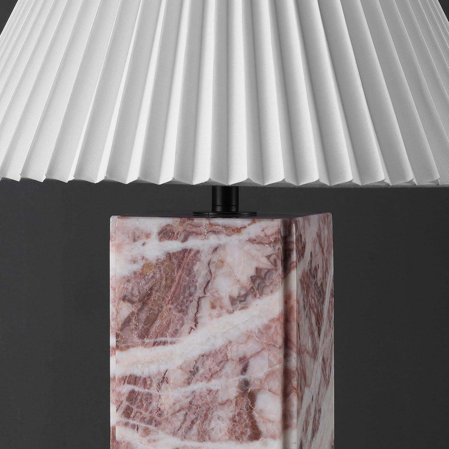 image:imageSAFAVIEH Couture Lighting Collection Mackenzie Light BrownBlack Marble Square 25inch Table Lamp for Bedroom Living Room Home Office Desk Nightstand LED Bulb IncludedTanWhite