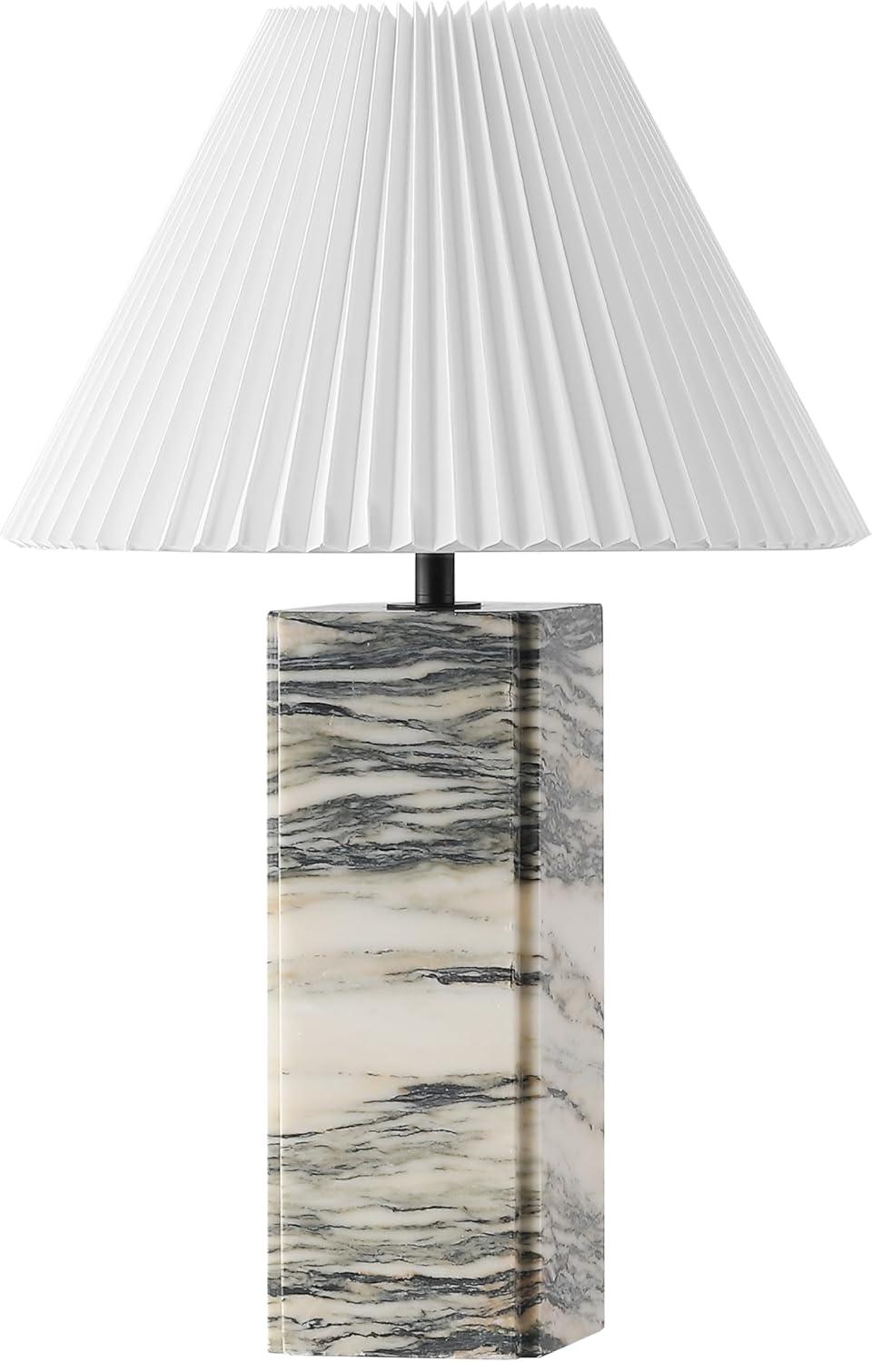 image:imageSAFAVIEH Couture Lighting Collection Mackenzie Light BrownBlack Marble Square 25inch Table Lamp for Bedroom Living Room Home Office Desk Nightstand LED Bulb IncludedCreamWhite