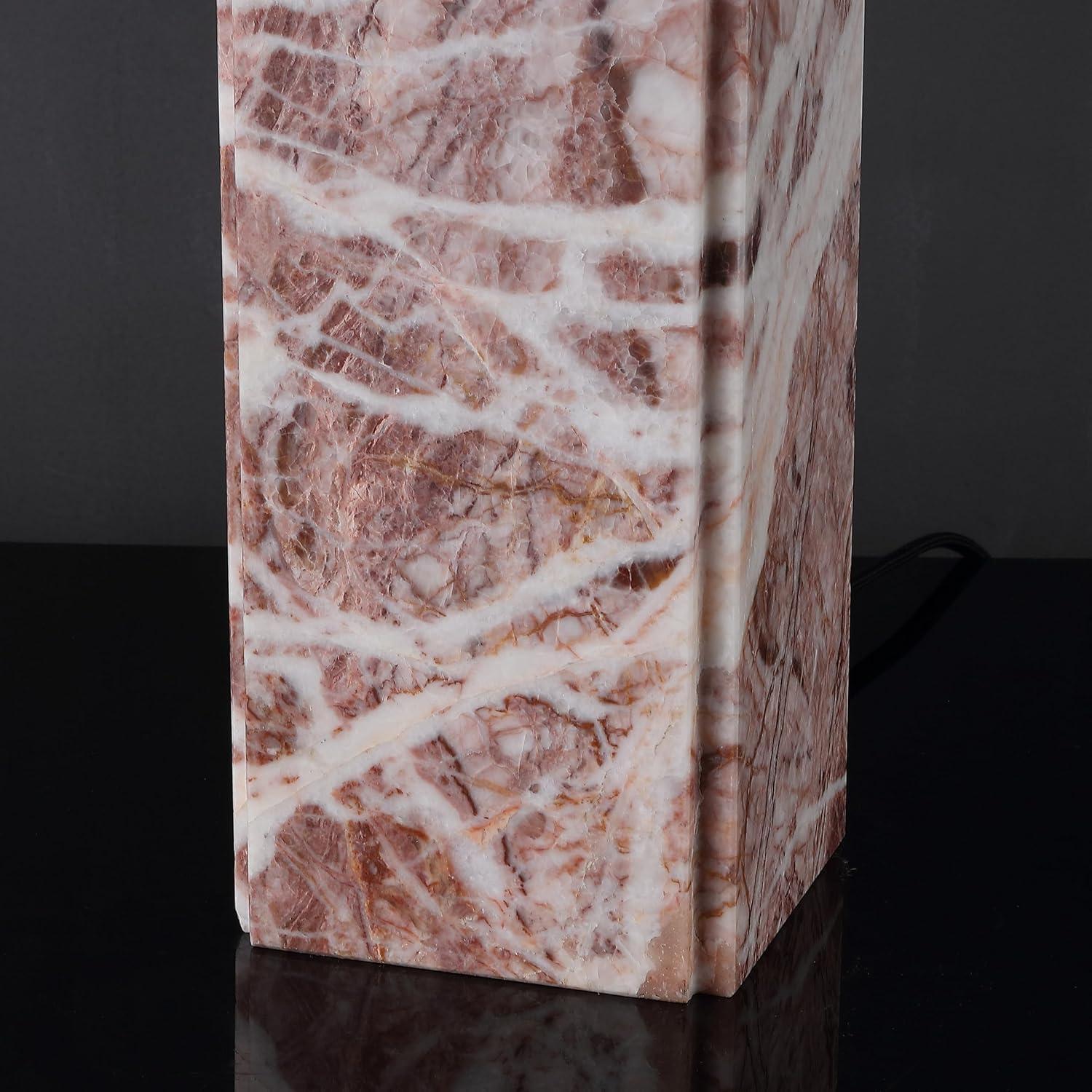 image:imageSAFAVIEH Couture Lighting Collection Mackenzie Light BrownBlack Marble Square 25inch Table Lamp for Bedroom Living Room Home Office Desk Nightstand LED Bulb IncludedTanWhite