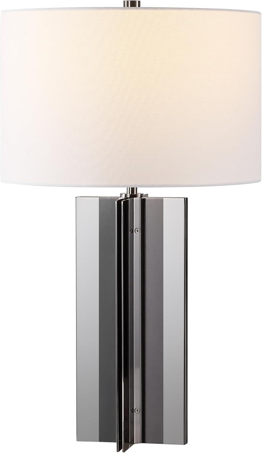 image:imageSAFAVIEH Couture Lighting Collection Rollins Square Metal GoldWhite 27inch Bedroom Living Room Home Office Desk Nightstand Table Lamp LED Bulb IncludedNickelWhite