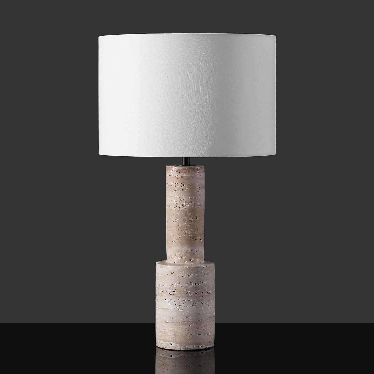 image:imageSAFAVIEH Couture Lighting Collection Tywin TravertineWhite 27inch Dimmable Table Lamp for Bedroom Living Room Home Office Desk Nightstand LED Bulb Included