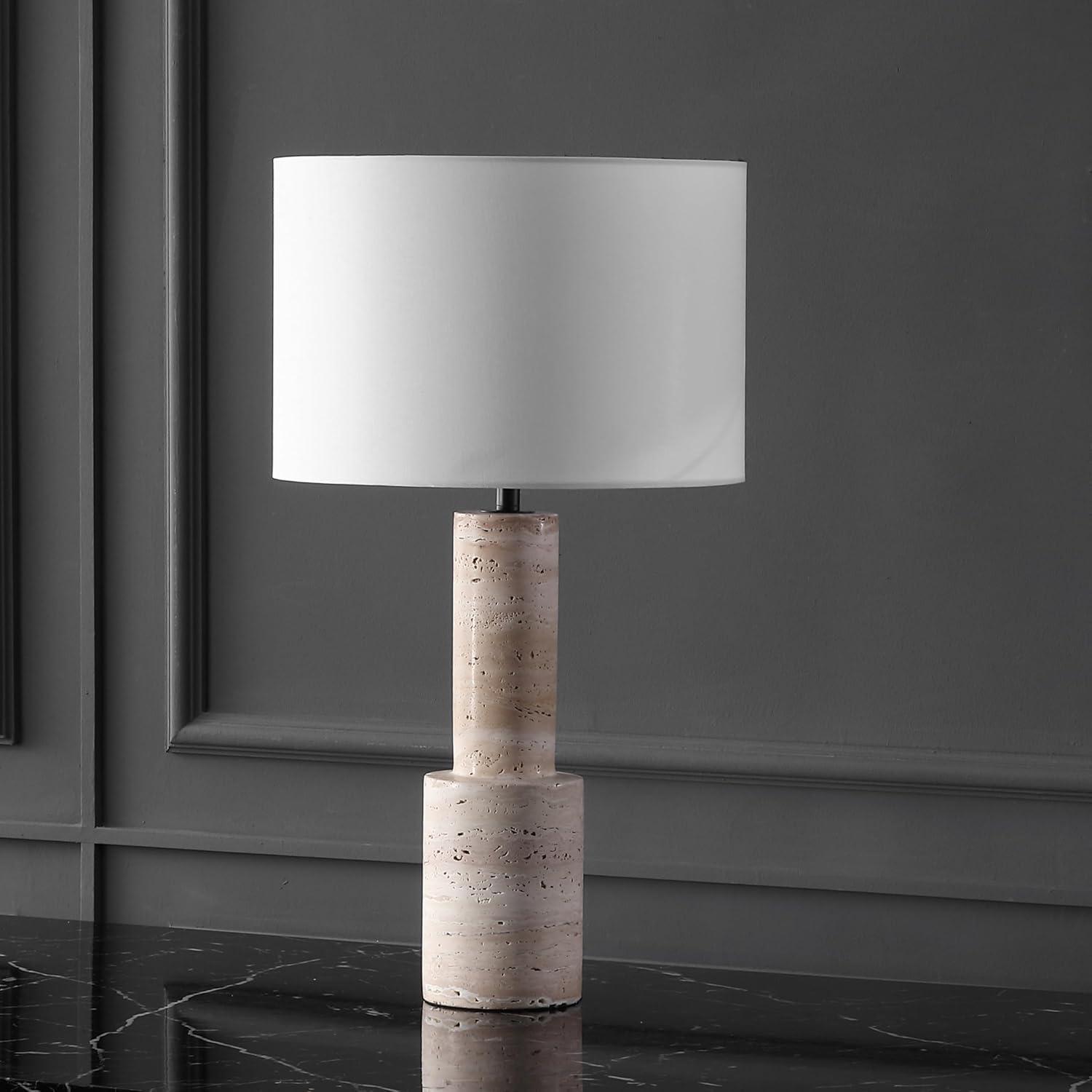 image:imageSAFAVIEH Couture Lighting Collection Tywin TravertineWhite 27inch Dimmable Table Lamp for Bedroom Living Room Home Office Desk Nightstand LED Bulb Included