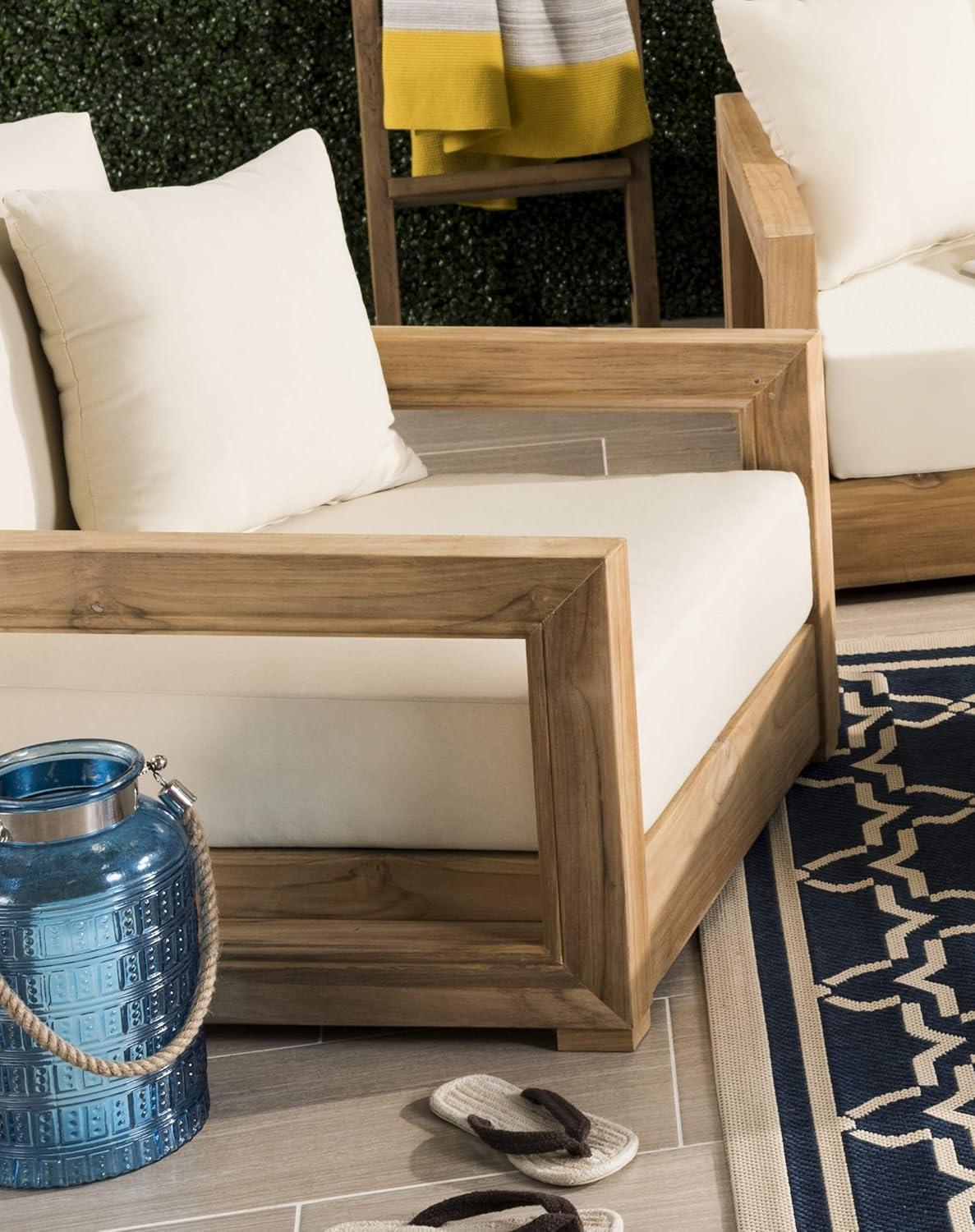 image:imageSAFAVIEH Couture Montford Brazilian Teak IndoorOutdoor Arm ChairNatural TeakBeige