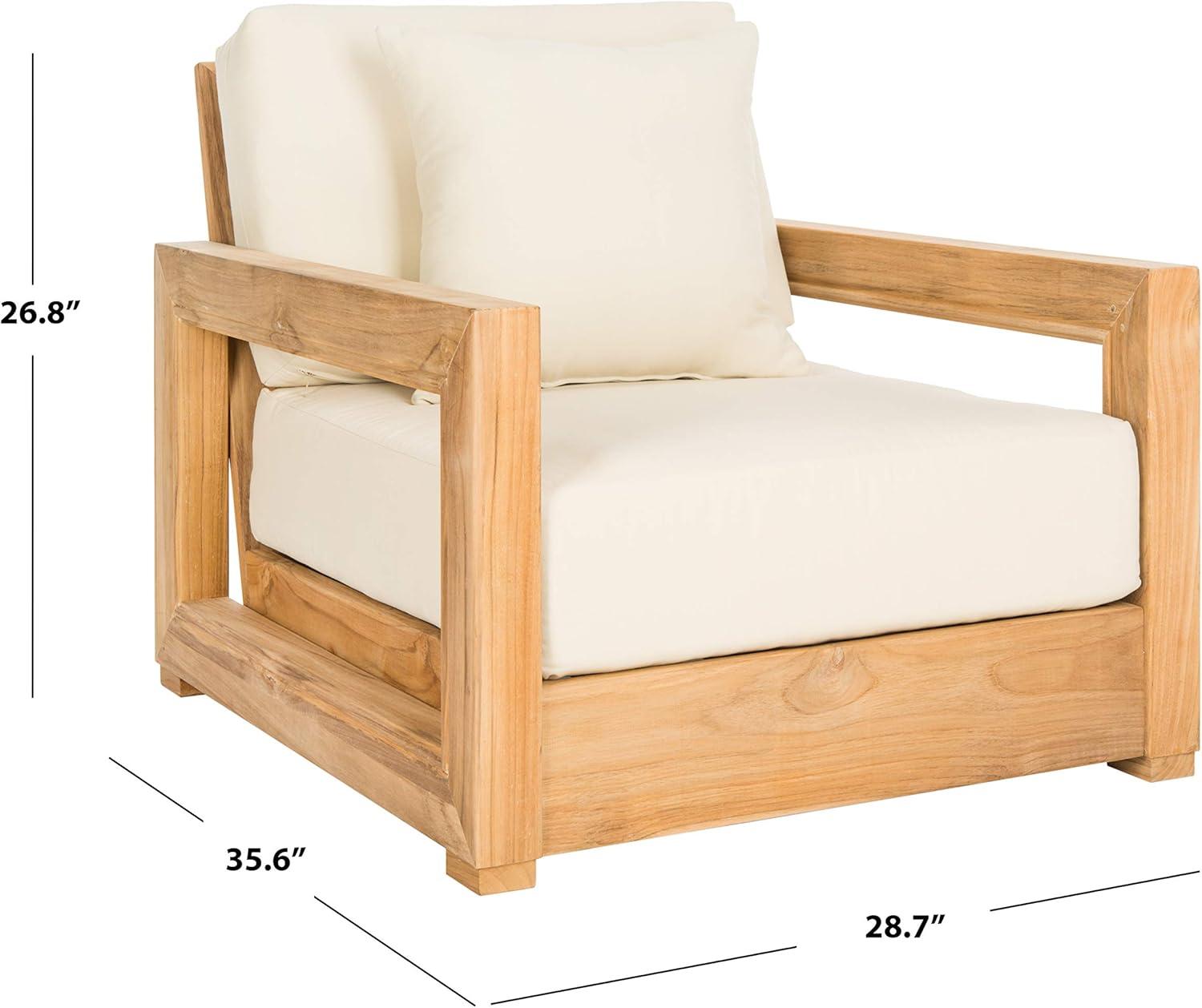 image:imageSAFAVIEH Couture Montford Brazilian Teak IndoorOutdoor Arm ChairNatural TeakBeige