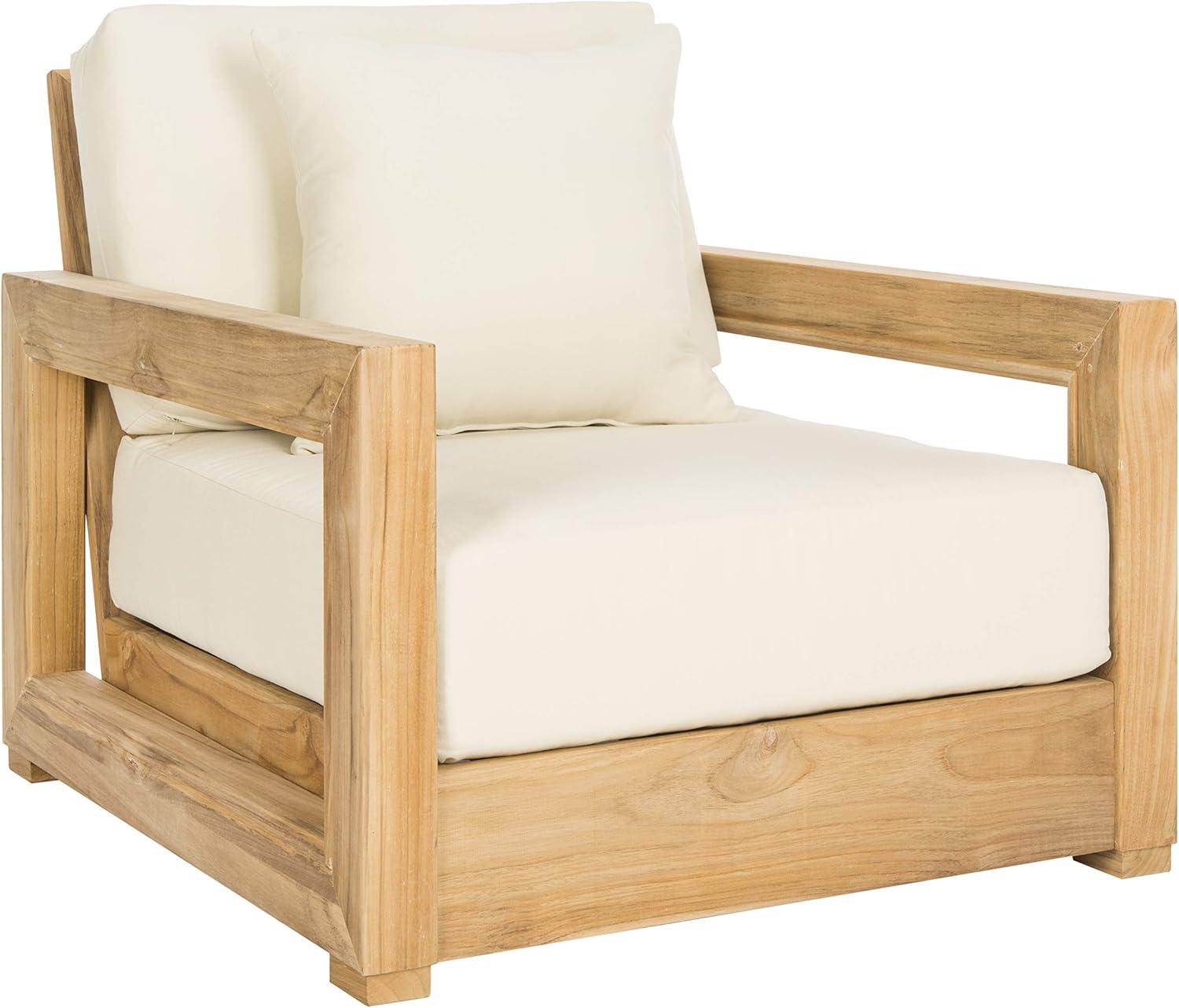 image:imageSAFAVIEH Couture Montford Brazilian Teak IndoorOutdoor Arm ChairNatural TeakBeige