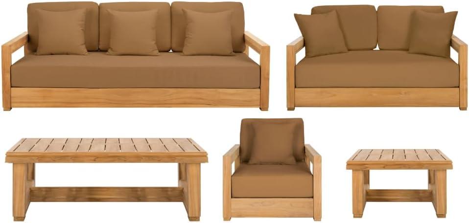 image:imageSAFAVIEH Couture Montford Brazilian Teak IndoorOutdoor Arm ChairNaturalBrown