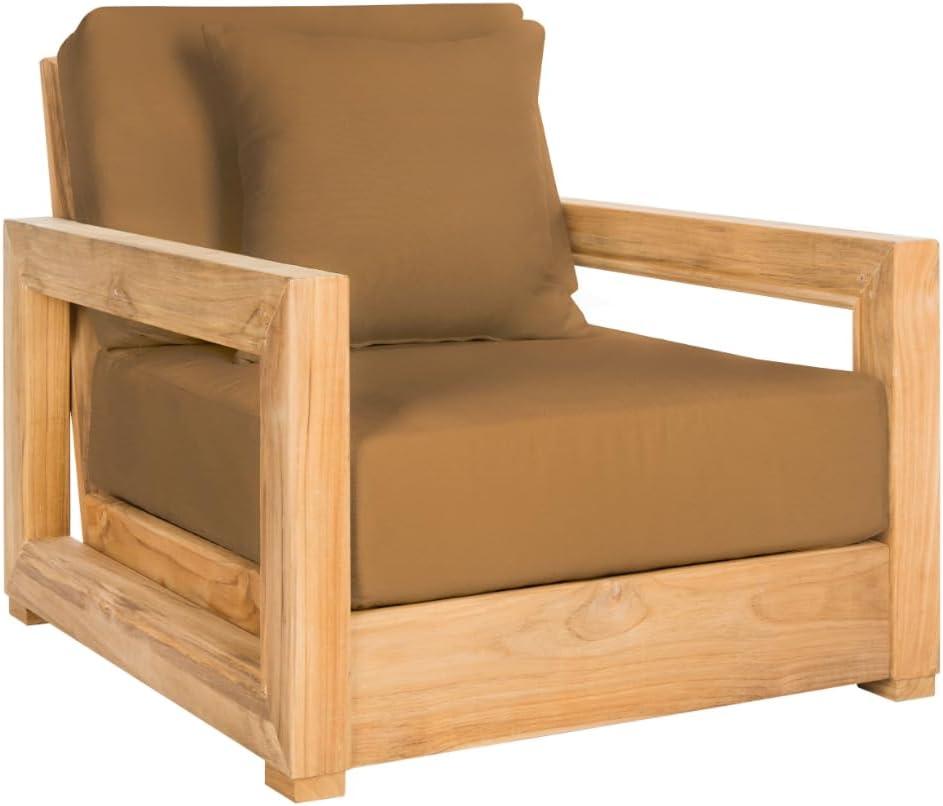 image:imageSAFAVIEH Couture Montford Brazilian Teak IndoorOutdoor Arm ChairNaturalBrown