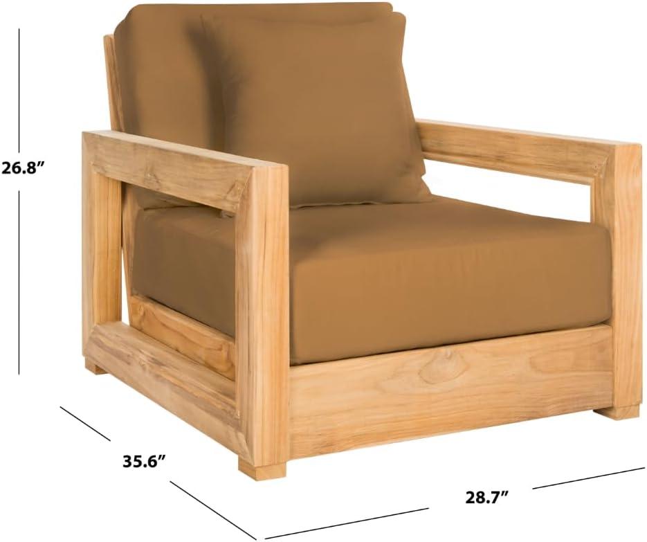 image:imageSAFAVIEH Couture Montford Brazilian Teak IndoorOutdoor Arm ChairNaturalBrown
