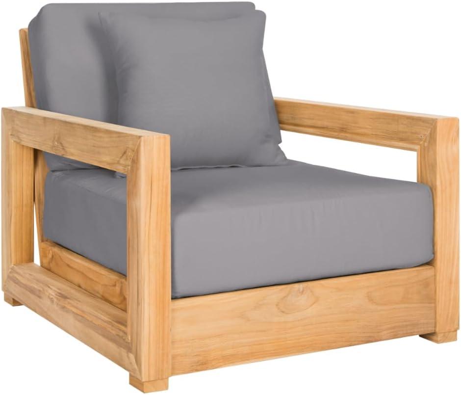 image:imageSAFAVIEH Couture Montford Brazilian Teak IndoorOutdoor Arm ChairNaturalBrown