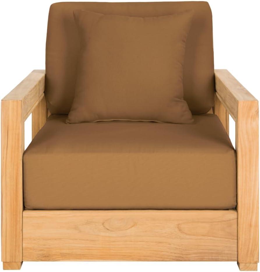 image:imageSAFAVIEH Couture Montford Brazilian Teak IndoorOutdoor Arm ChairNaturalBrown
