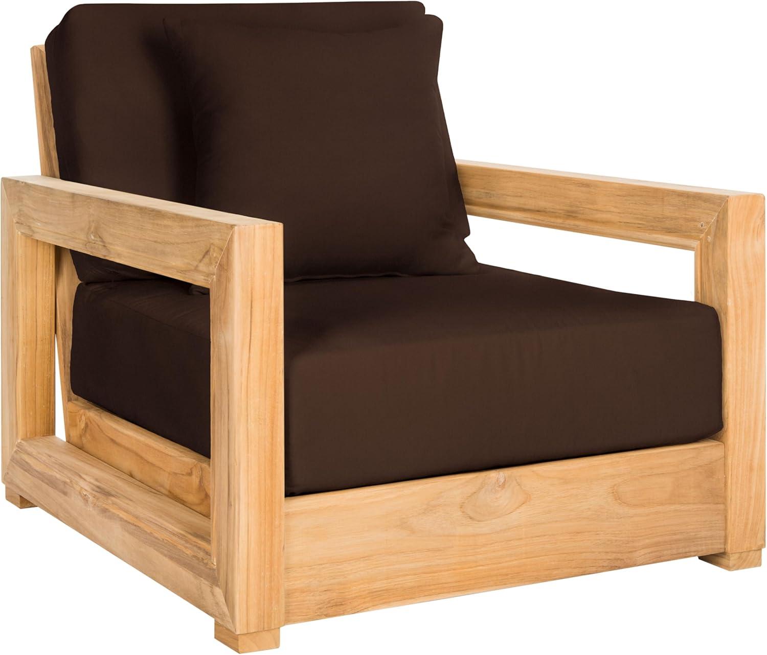 image:imageSAFAVIEH Couture Montford Brazilian Teak IndoorOutdoor Arm ChairNaturalDark Brown