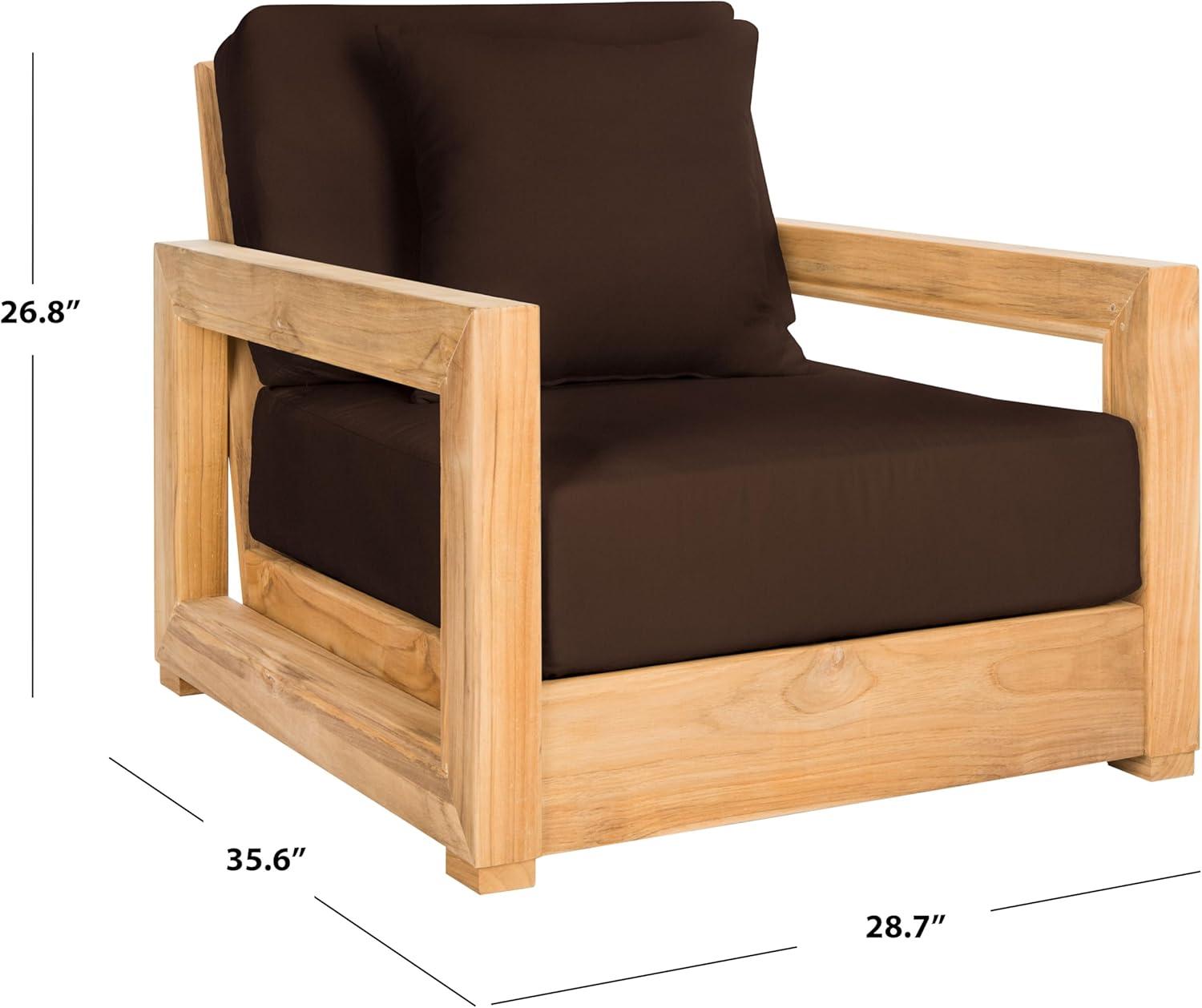 image:imageSAFAVIEH Couture Montford Brazilian Teak IndoorOutdoor Arm ChairNaturalDark Brown