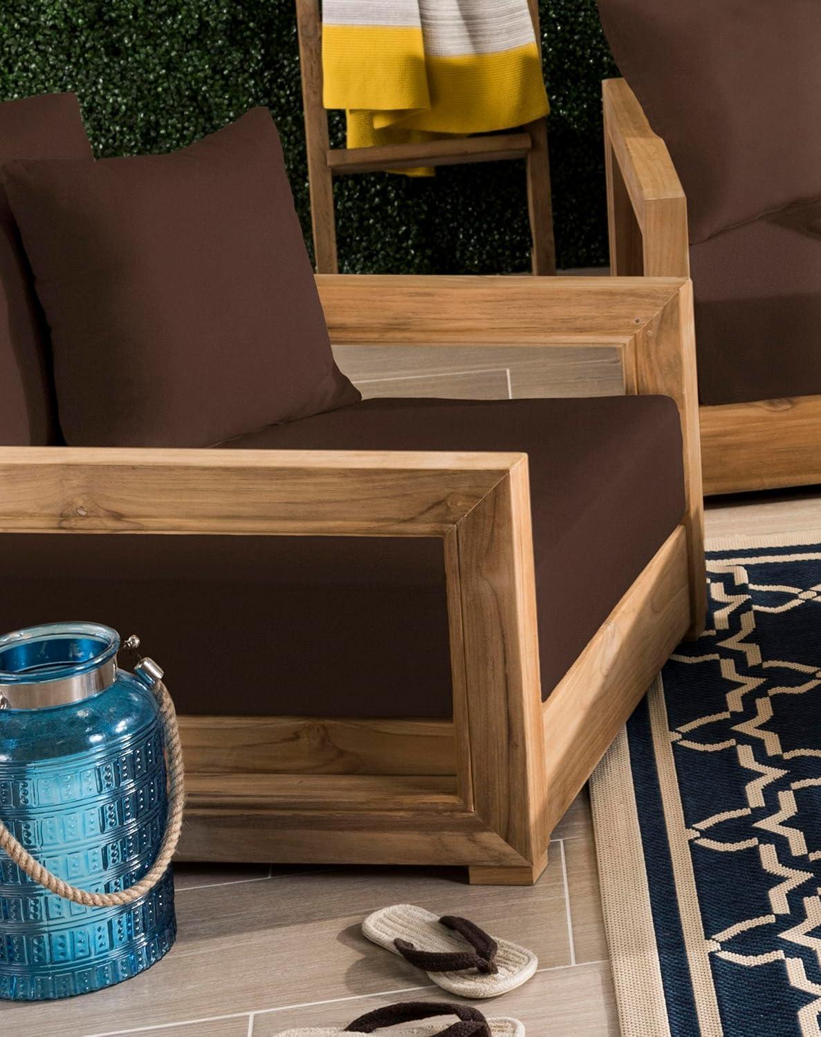 image:imageSAFAVIEH Couture Montford Brazilian Teak IndoorOutdoor Arm ChairNaturalDark Brown