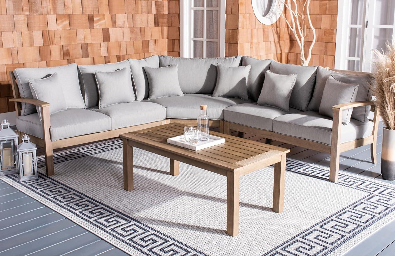 image:imageSAFAVIEH Couture Outdoor Patio Furniture Collection Santa Cruz Coffee Table Natural Eucalyptus Wood Slatted Top Modern Outdoor Accent Table CPT1016A