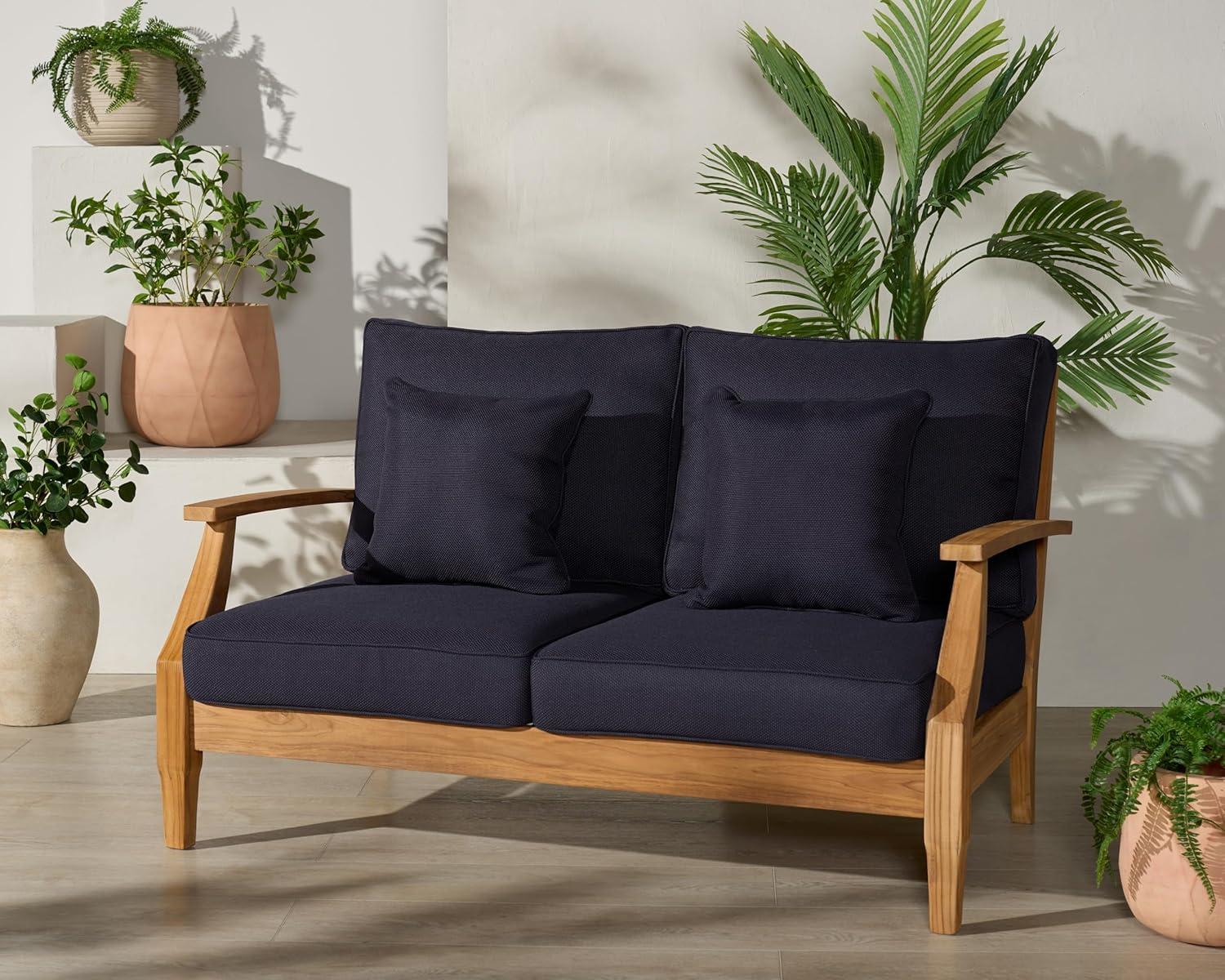 image:imageSAFAVIEH Couture Patio Martinique Natural and White Wood Outdoor Loveseat NaturalWhiteNatural TeakNavy