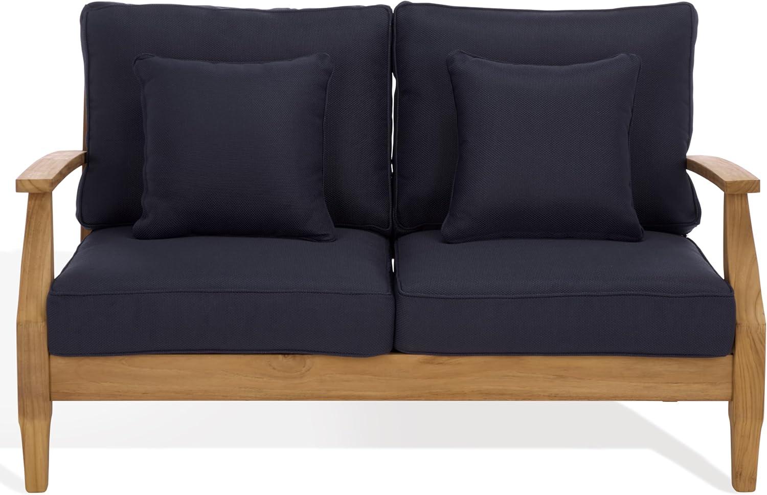 image:imageSAFAVIEH Couture Patio Martinique Natural and White Wood Outdoor Loveseat NaturalWhiteNatural TeakNavy