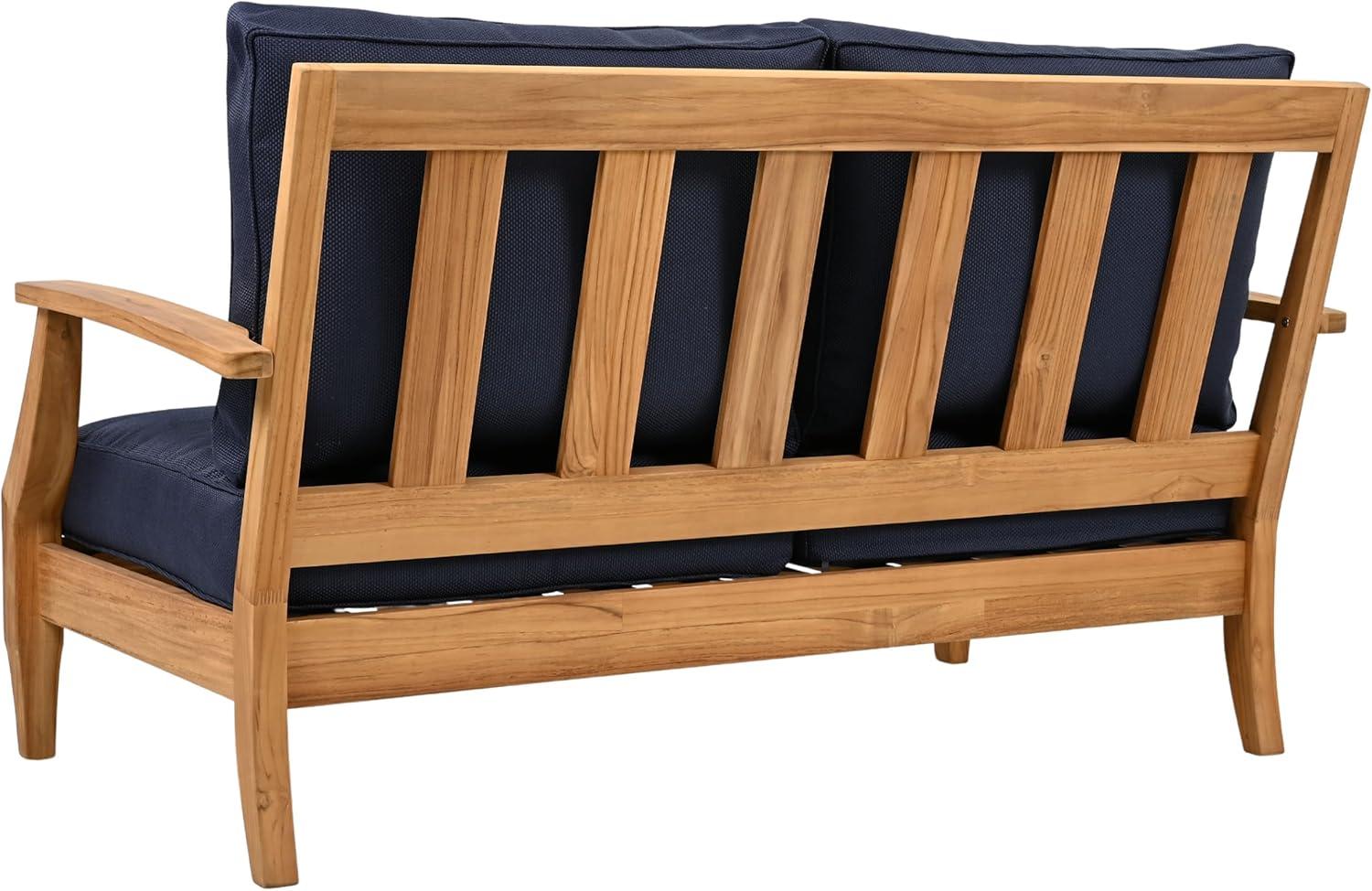 image:imageSAFAVIEH Couture Patio Martinique Natural and White Wood Outdoor Loveseat NaturalWhiteNatural TeakNavy