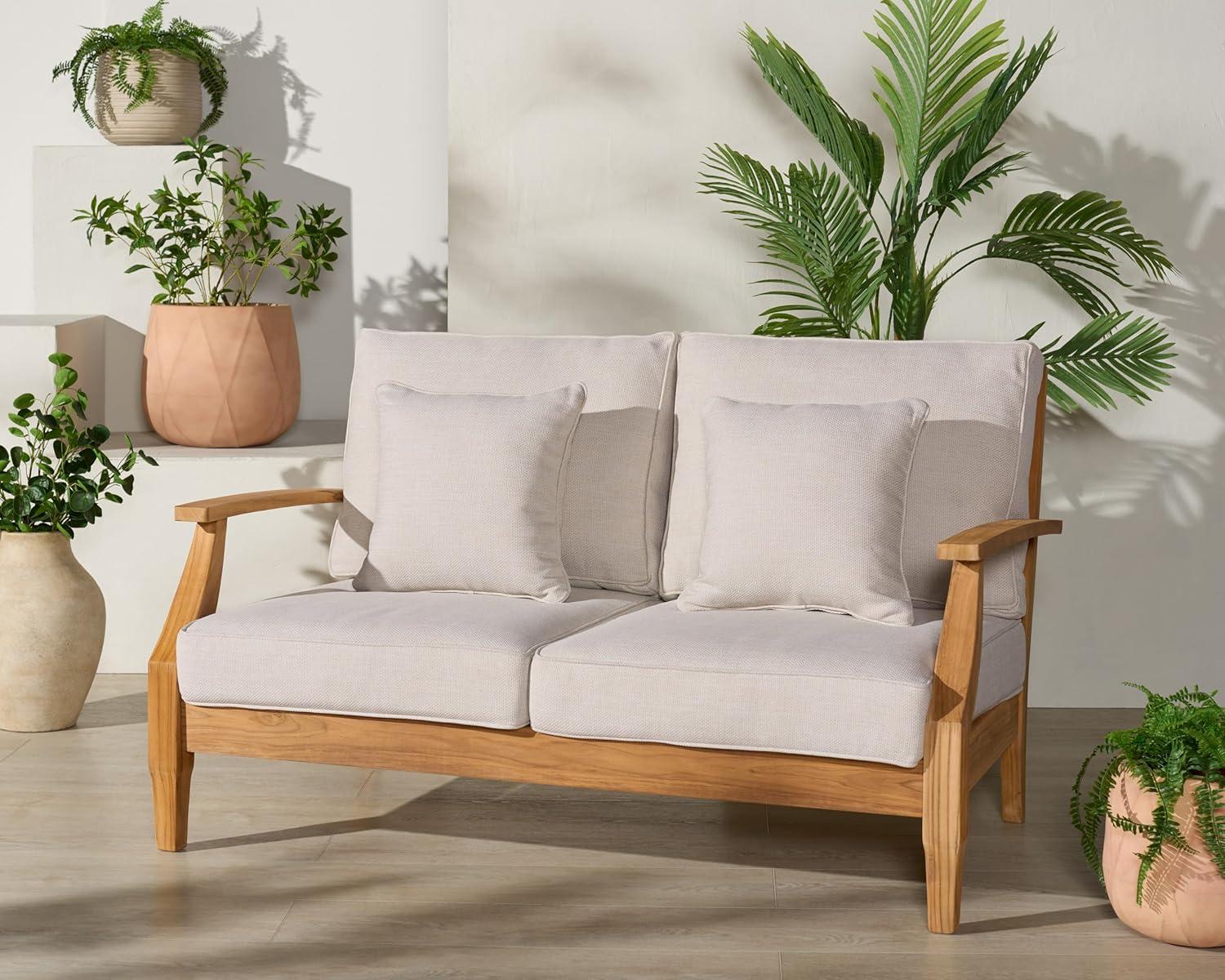 image:imageSAFAVIEH Couture Patio Martinique Natural and White Wood Outdoor Loveseat NaturalWhiteWhiteNatural Teak