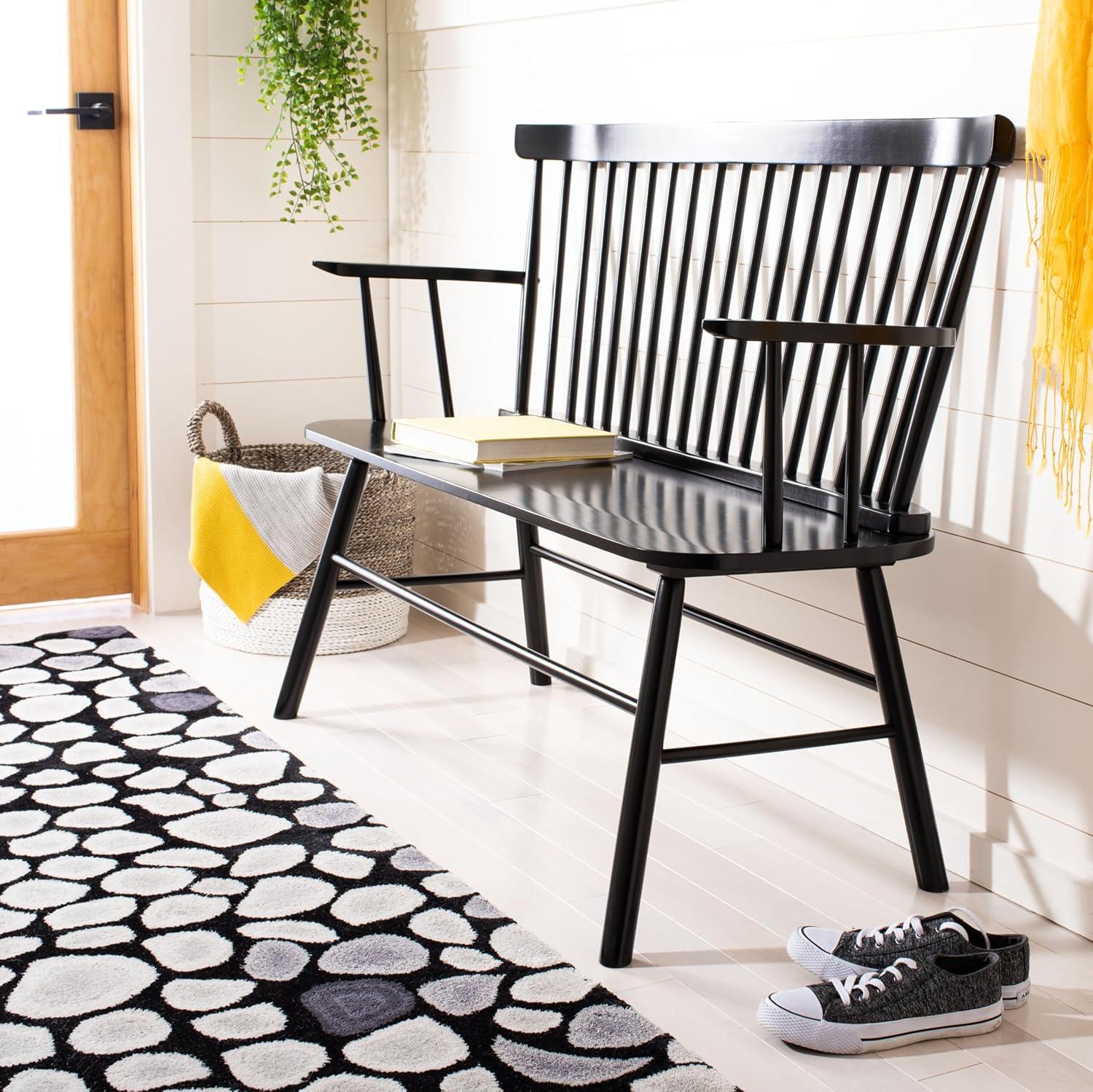 image:imageSAFAVIEH Home Collection Addison Black Solid Wood Spindle Back Loveseat Bench Farmhouse Settee for Entryway Living Room or Dining Area AMH8513ABlack