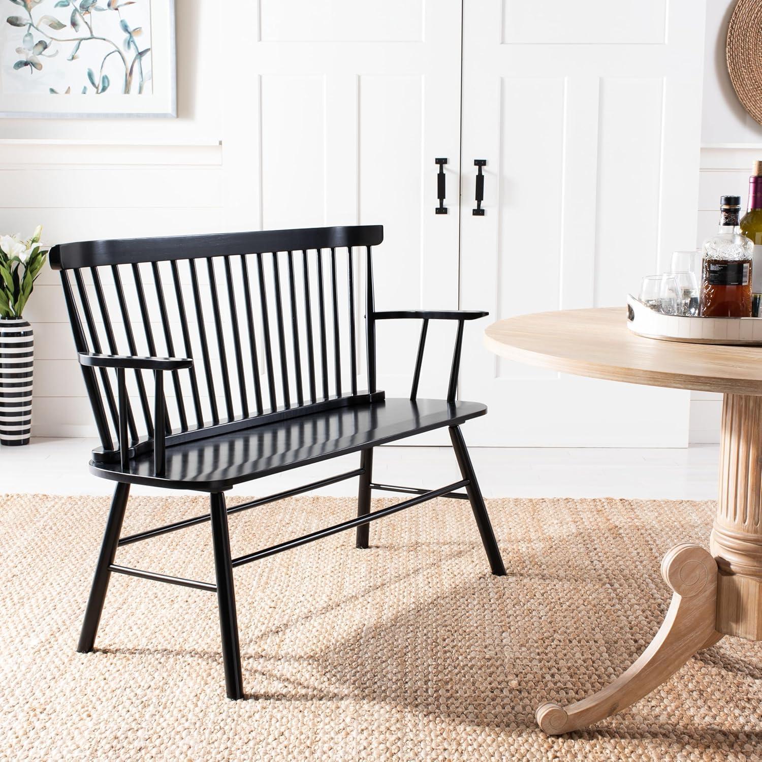 image:imageSAFAVIEH Home Collection Addison Black Solid Wood Spindle Back Loveseat Bench Farmhouse Settee for Entryway Living Room or Dining Area AMH8513ABlack