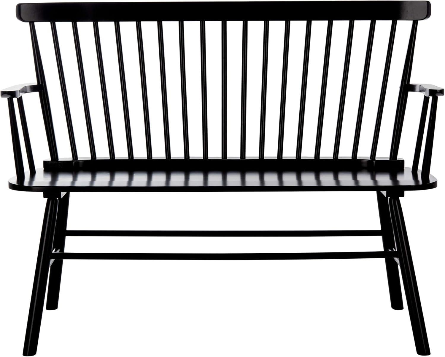 image:imageSAFAVIEH Home Collection Addison Black Solid Wood Spindle Back Loveseat Bench Farmhouse Settee for Entryway Living Room or Dining Area AMH8513ABlack