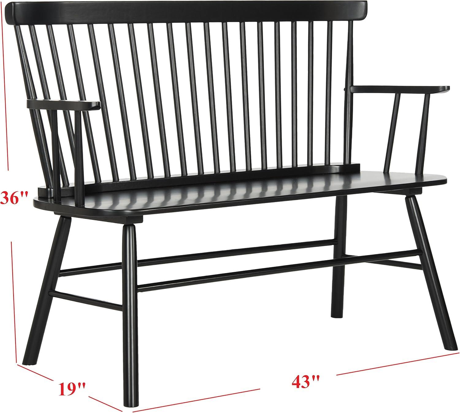 image:imageSAFAVIEH Home Collection Addison Black Solid Wood Spindle Back Loveseat Bench Farmhouse Settee for Entryway Living Room or Dining Area AMH8513ABlack