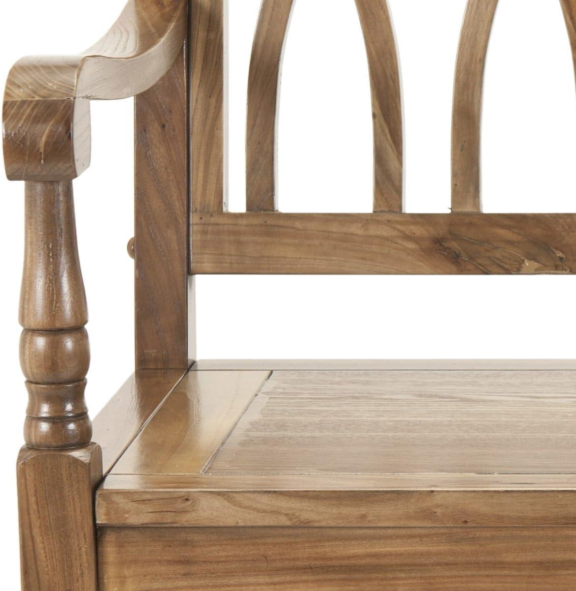 image:imageSAFAVIEH Home Collection Benjamin Brown Solid Wood Accent Bench Indoor Bench for Entryway Bedroom or Living Room AMH6500DOak