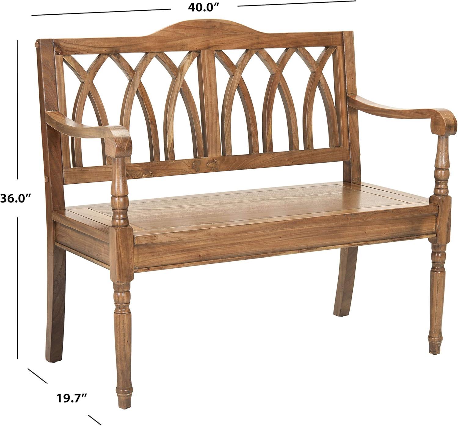 image:imageSAFAVIEH Home Collection Benjamin Brown Solid Wood Accent Bench Indoor Bench for Entryway Bedroom or Living Room AMH6500DOak