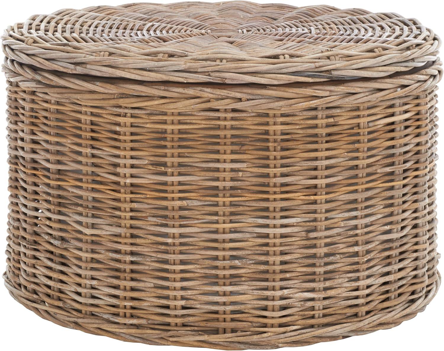 image:imageSAFAVIEH Home Collection Jesse Grey Wicker Storage Round Coffee Table Fully Assembled Handwoven Rattan with LiftOff Lid amp CottonLined Interior Decorative Living Room Accent SEA7034BGrey