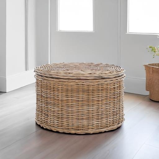 image:imageSAFAVIEH Home Collection Jesse Grey Wicker Storage Round Coffee Table Fully Assembled Handwoven Rattan with LiftOff Lid amp CottonLined Interior Decorative Living Room Accent SEA7034BGrey