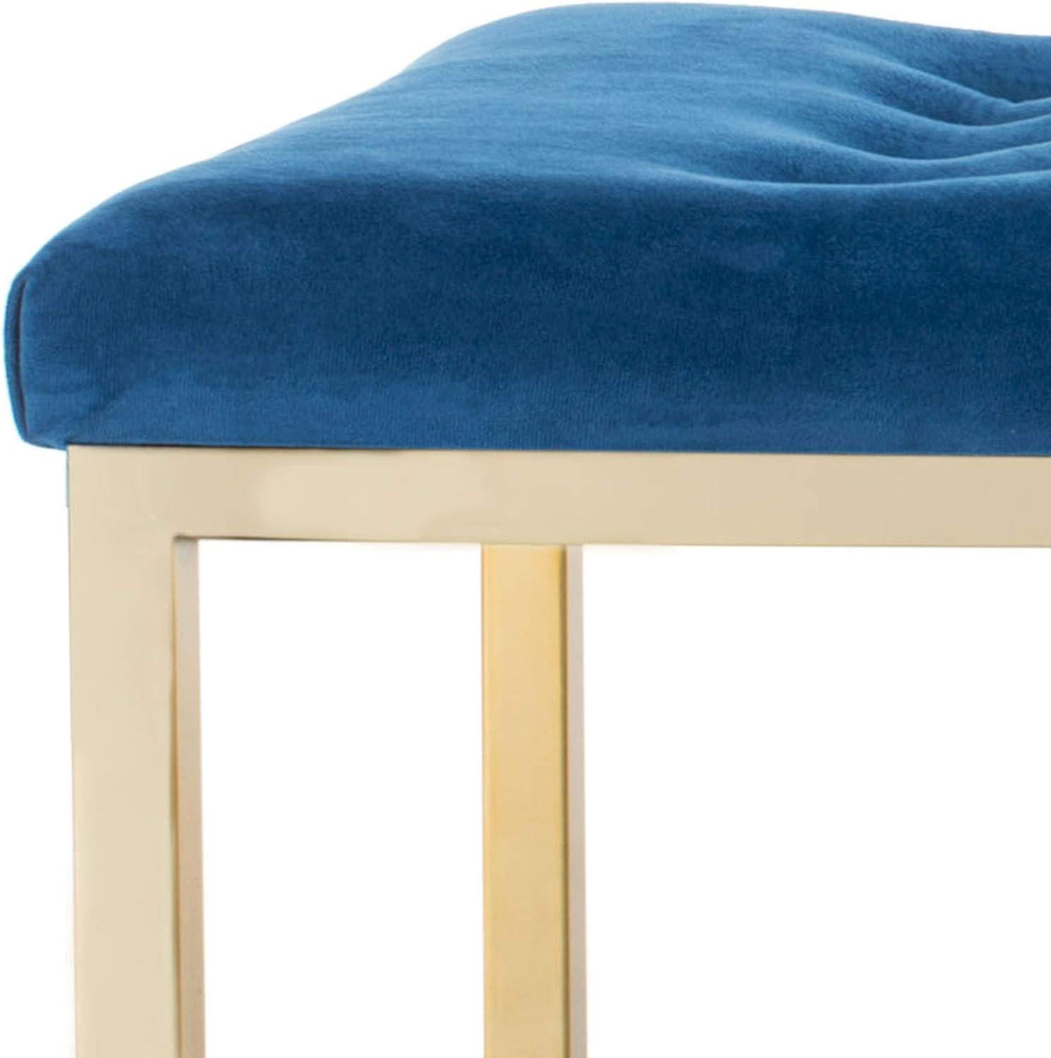 image:imageSAFAVIEH Home Collection Reynolds Black Tufted Upholstered Accent Bench Modern ParsonsStyle Open Frame Bench with Brass Legs for Bedroom Entryway or Living Room FOX6225ENavy Brass