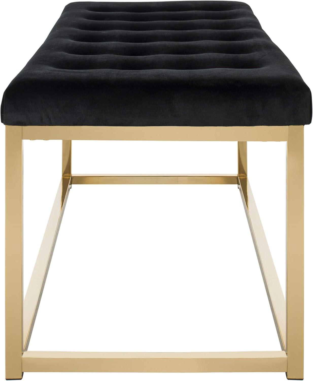 image:imageSAFAVIEH Home Collection Reynolds Black Tufted Upholstered Accent Bench Modern ParsonsStyle Open Frame Bench with Brass Legs for Bedroom Entryway or Living Room FOX6225EBlack Brass