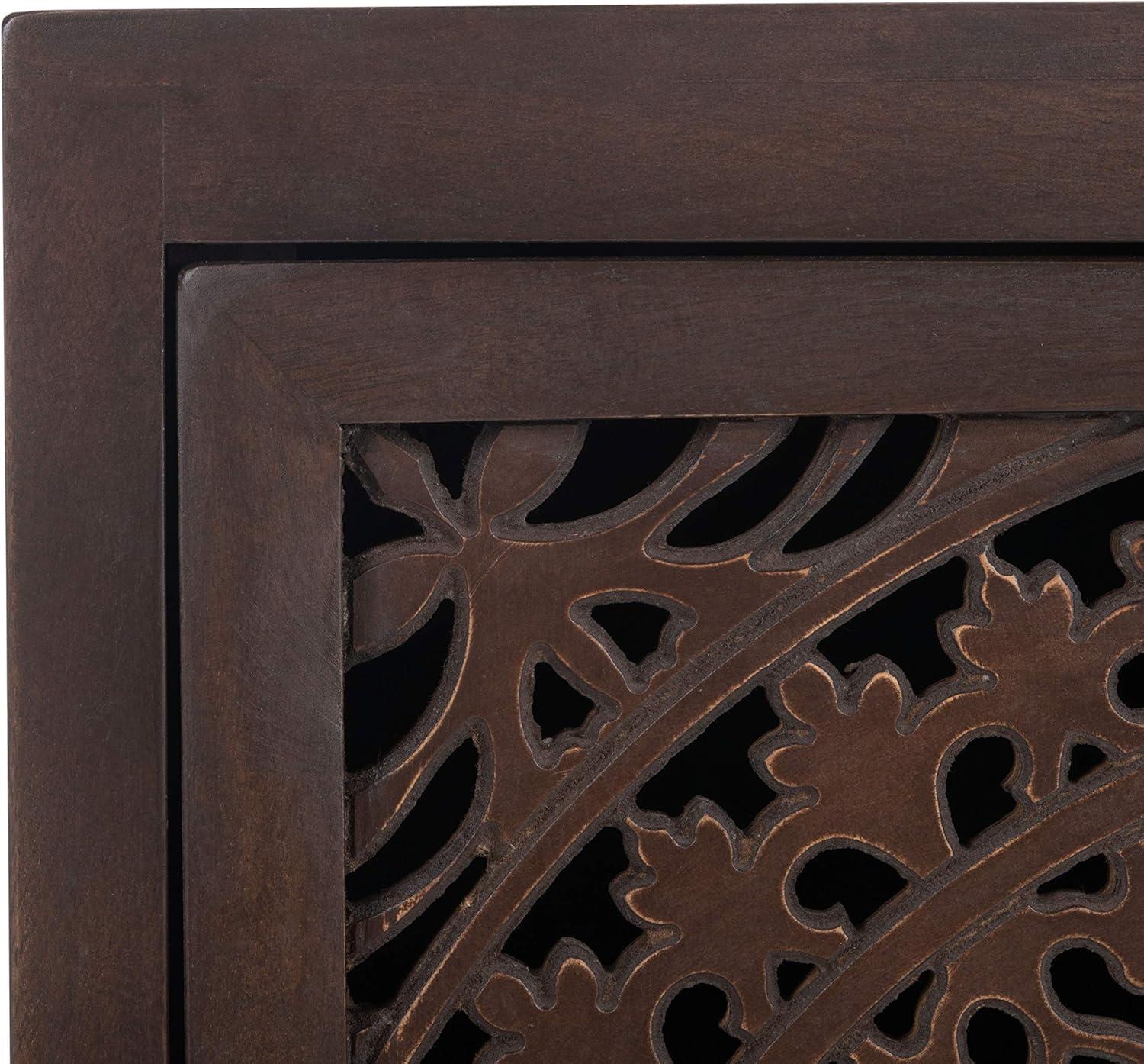 image:imageSAFAVIEH Home Collection Thea Brown Carved Mandala 1Door Storage Nightstand Fully Assembled Boho Accent Side Table NST5300ABrown