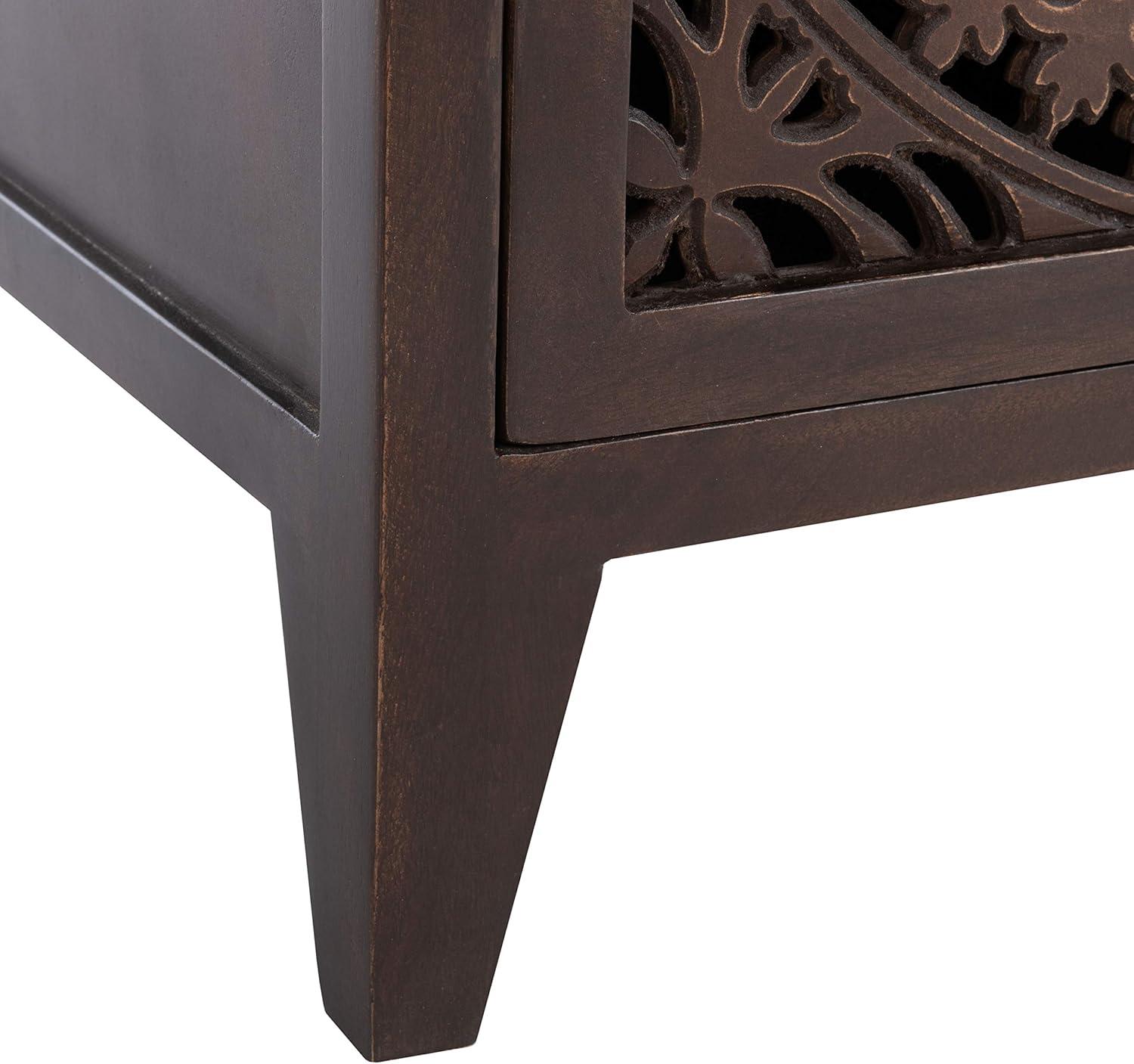 image:imageSAFAVIEH Home Collection Thea Brown Carved Mandala 1Door Storage Nightstand Fully Assembled Boho Accent Side Table NST5300ABrown