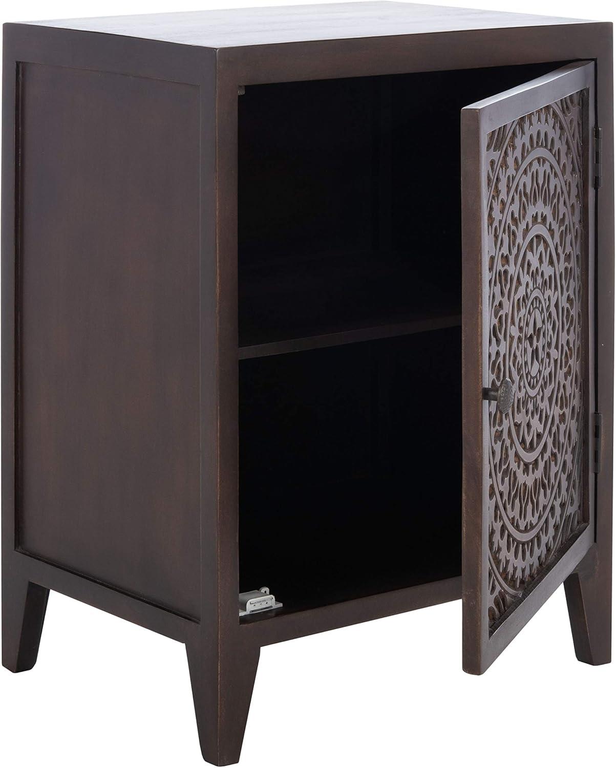 image:imageSAFAVIEH Home Collection Thea Brown Carved Mandala 1Door Storage Nightstand Fully Assembled Boho Accent Side Table NST5300ABrown