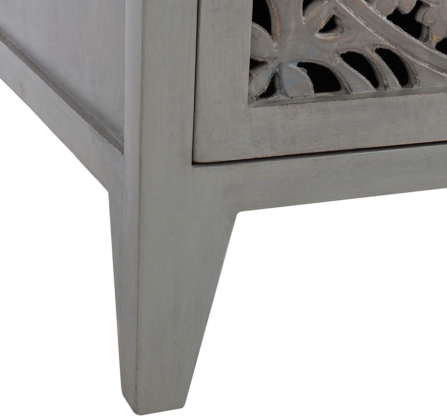 image:imageSAFAVIEH Home Collection Thea Brown Carved Mandala 1Door Storage Nightstand Fully Assembled Boho Accent Side Table NST5300AGrey Walnut