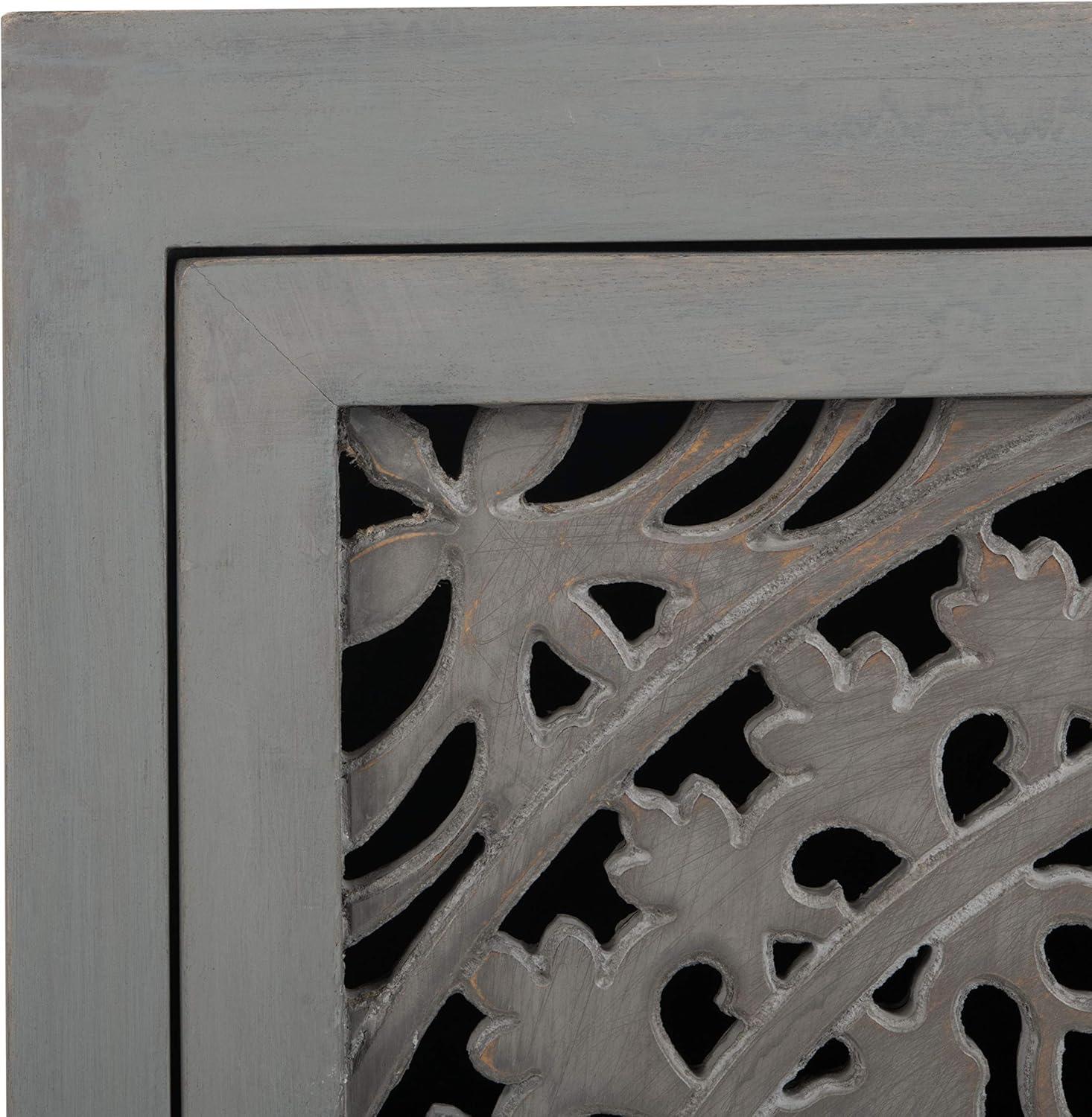 image:imageSAFAVIEH Home Collection Thea Brown Carved Mandala 1Door Storage Nightstand Fully Assembled Boho Accent Side Table NST5300AGrey Walnut