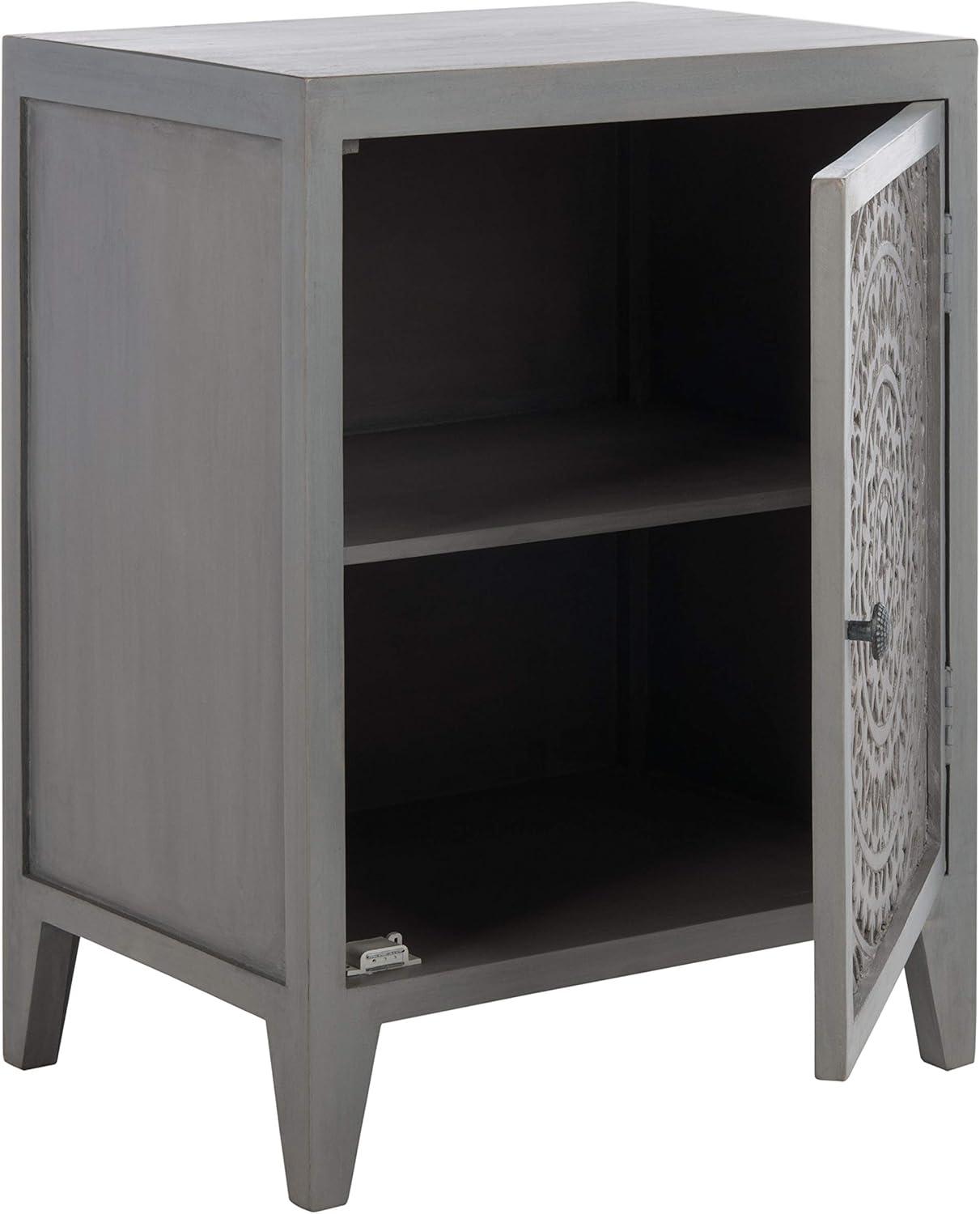 image:imageSAFAVIEH Home Collection Thea Brown Carved Mandala 1Door Storage Nightstand Fully Assembled Boho Accent Side Table NST5300AGrey Walnut