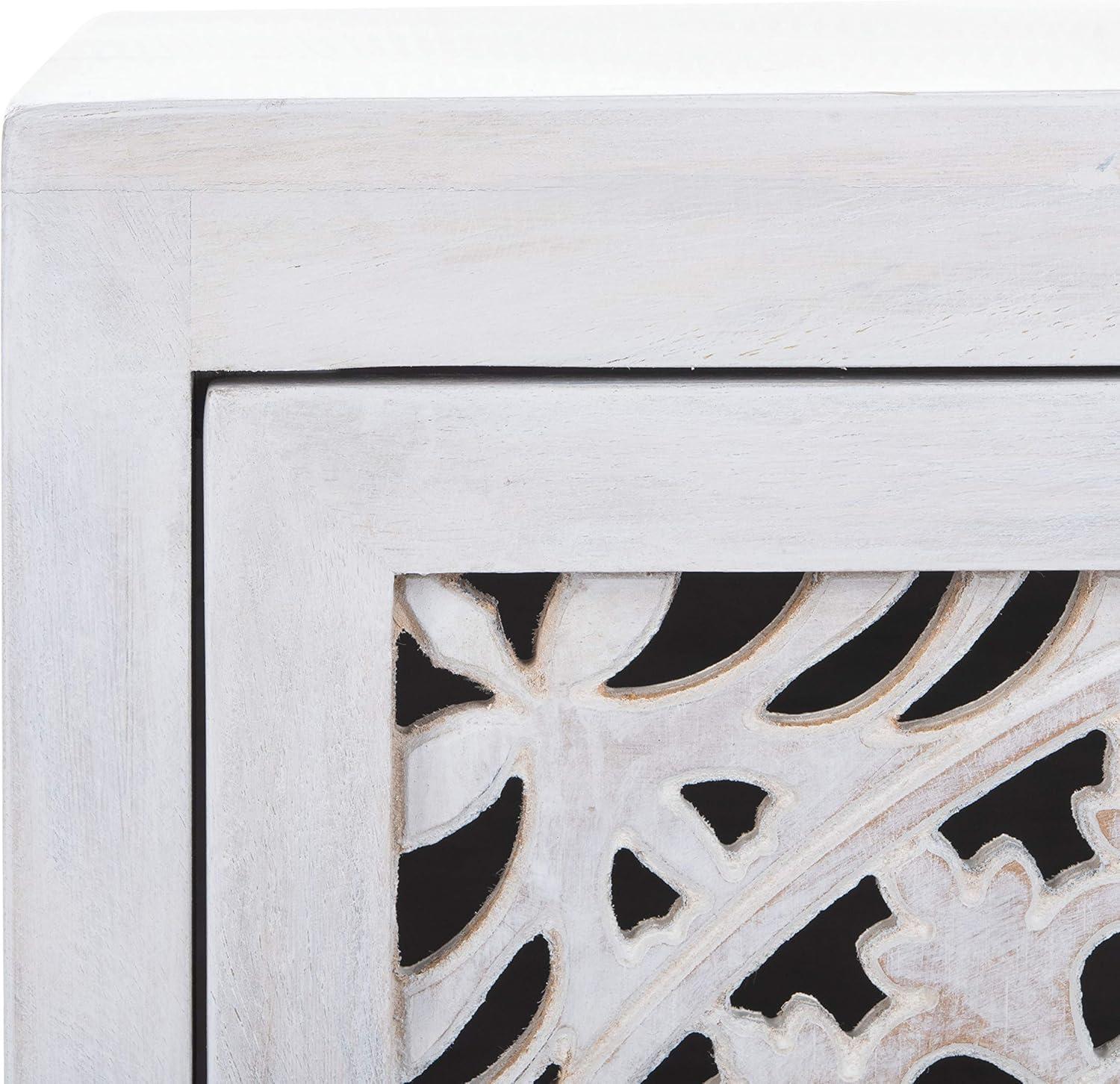 image:imageSAFAVIEH Home Collection Thea Brown Carved Mandala 1Door Storage Nightstand Fully Assembled Boho Accent Side Table NST5300AWhite Washed