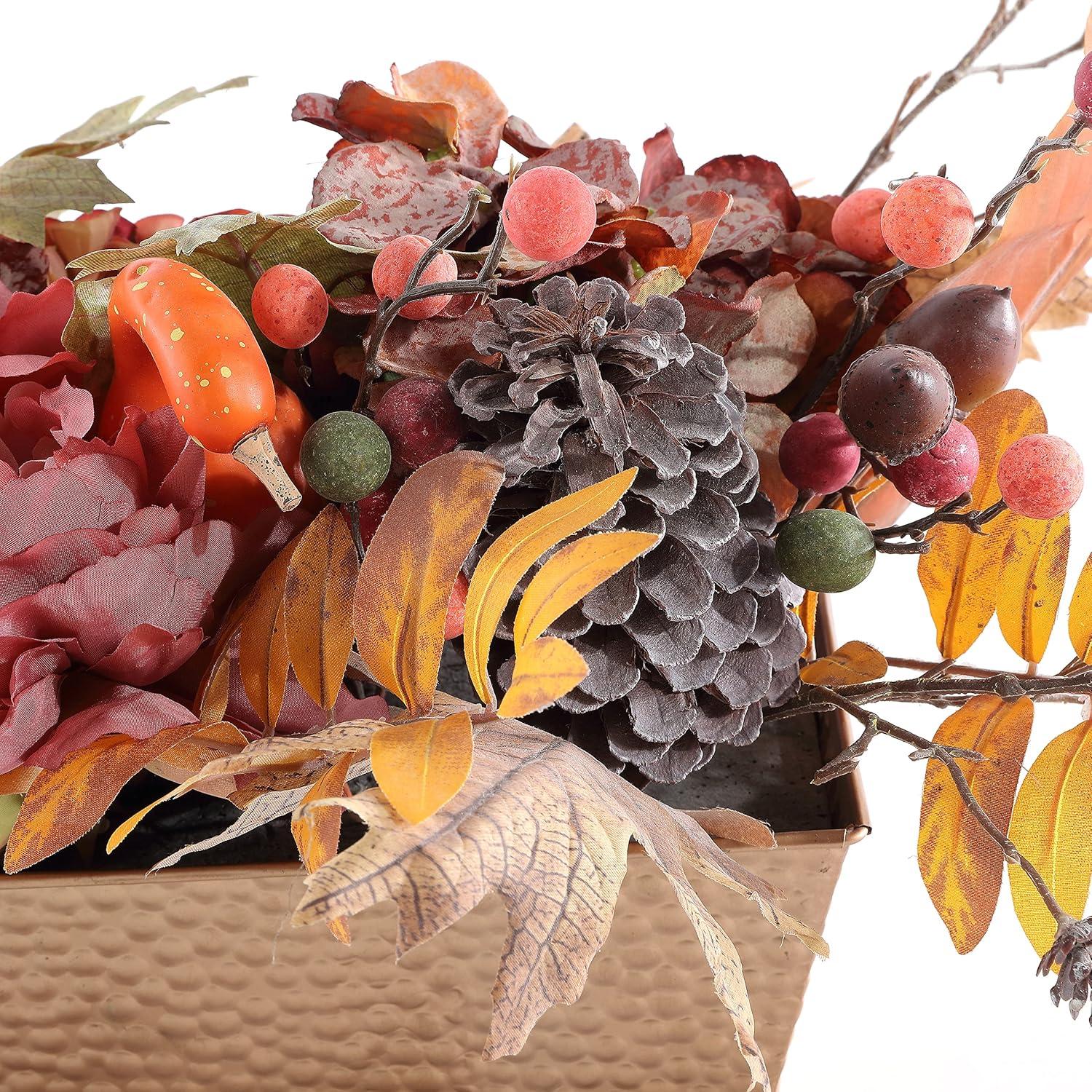 image:imageSAFAVIEH Home Collection 25inch Decorative Artificial Peony amp Pumpkin Potted Arrangement Fully AssembledMulti Color