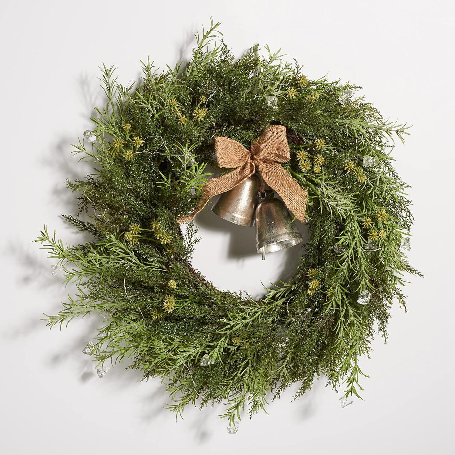 image:imageSAFAVIEH Home Collection 31inch Decorative Artificial Berry amp Pine Cone Wreath with Bow Fully AssembledGreen