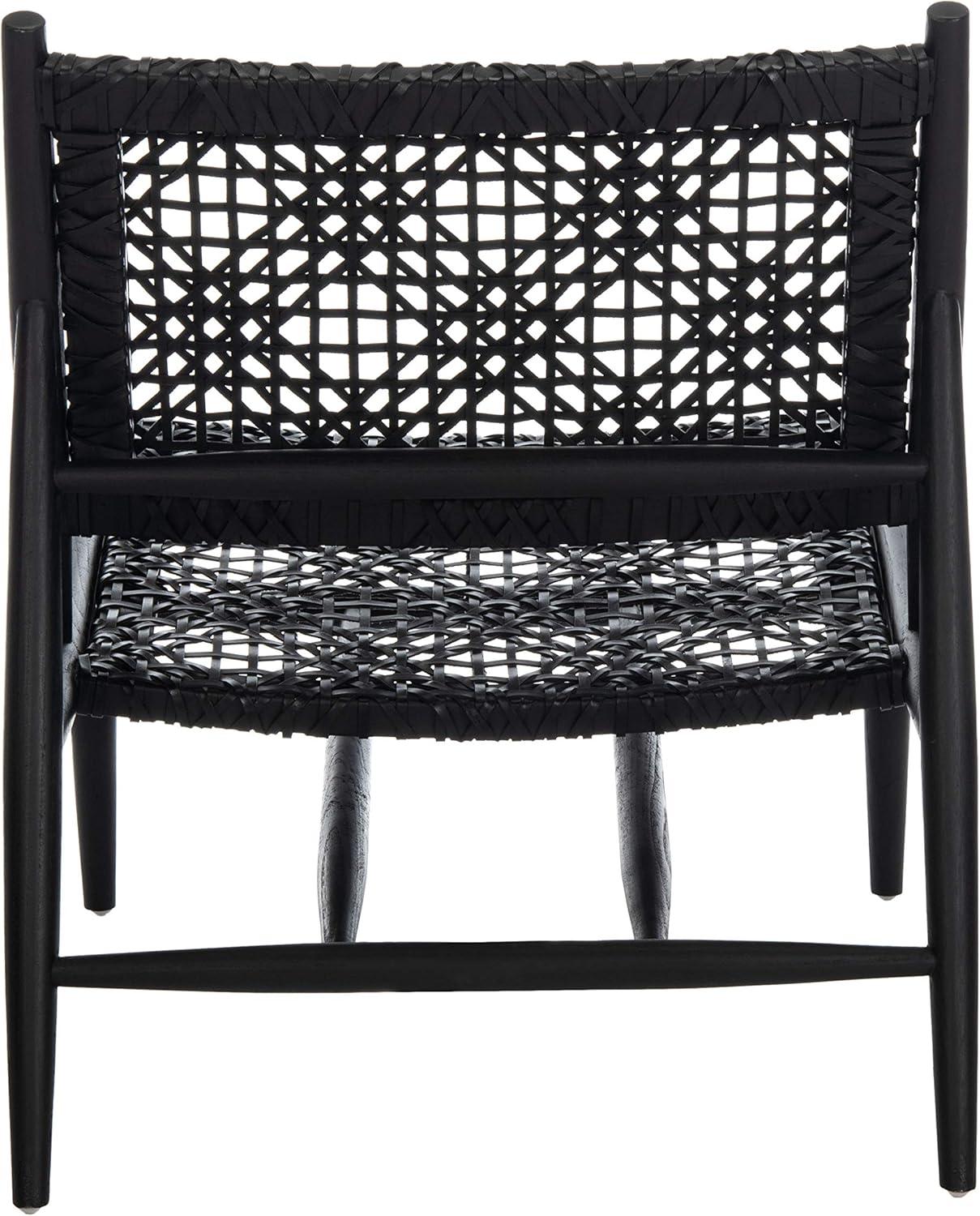 image:imageSAFAVIEH Home Collection Bandelier Light Oak Teak Wood White Leather Weave Accent Chair Fully AssembledBlack Black