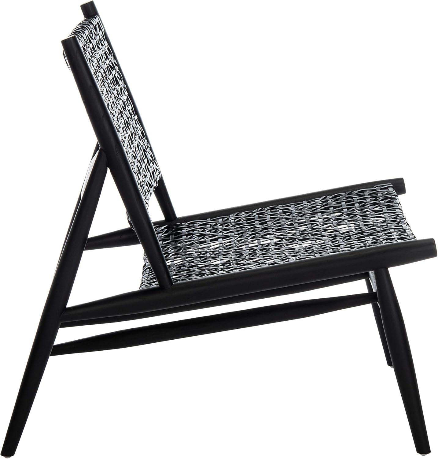 image:imageSAFAVIEH Home Collection Bandelier Light Oak Teak Wood White Leather Weave Accent Chair Fully AssembledBlack Black