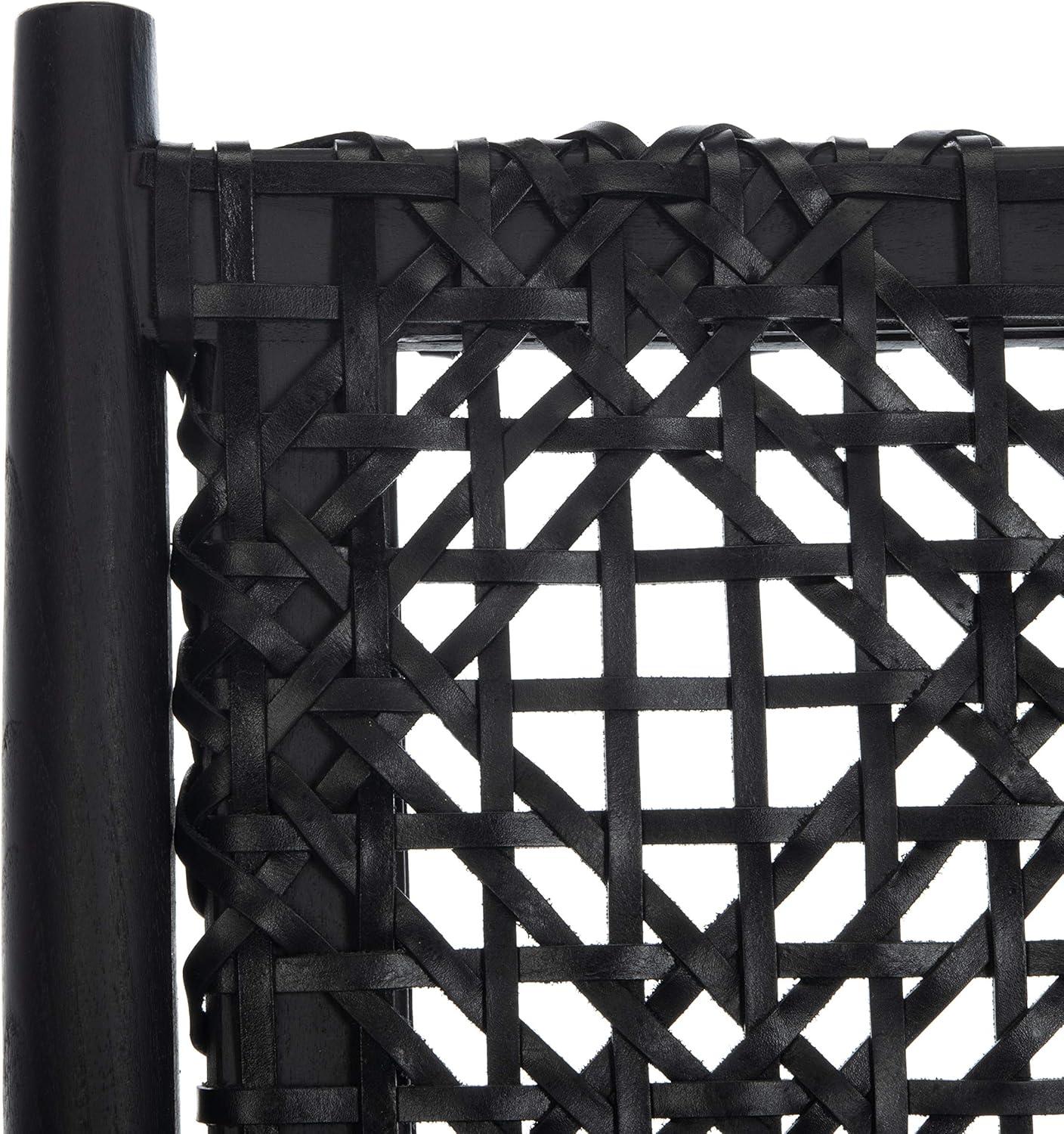 image:imageSAFAVIEH Home Collection Bandelier Light Oak Teak Wood White Leather Weave Accent Chair Fully AssembledBlack Black