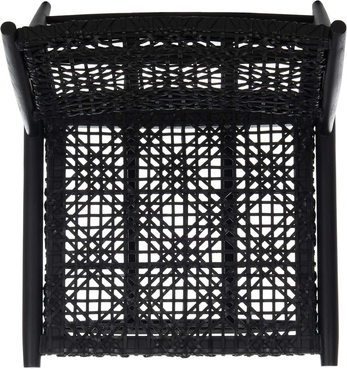 image:imageSAFAVIEH Home Collection Bandelier Light Oak Teak Wood White Leather Weave Accent Chair Fully AssembledBlack Black