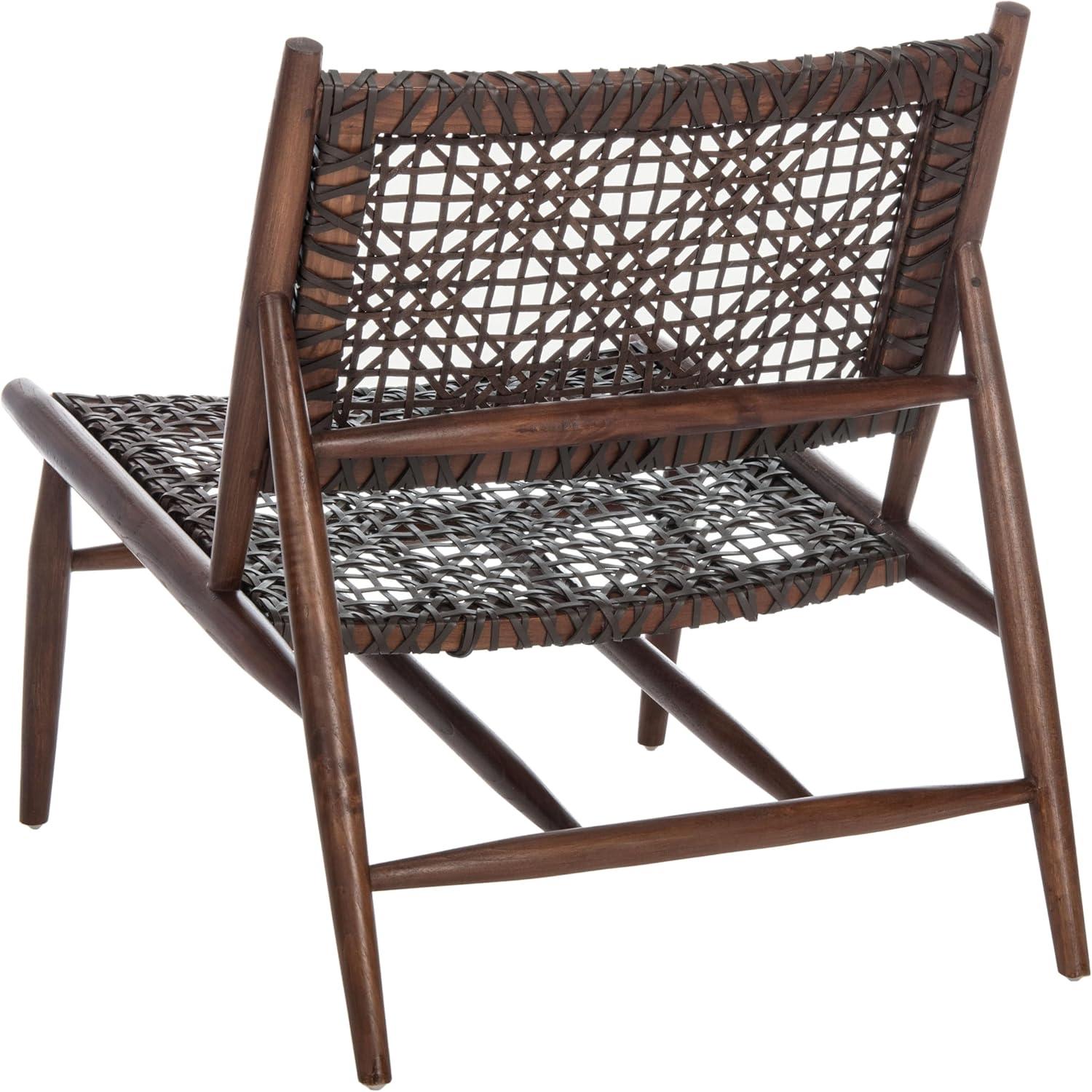 image:imageSAFAVIEH Home Collection Bandelier Light Oak Teak Wood White Leather Weave Accent Chair Fully AssembledBrown Brown