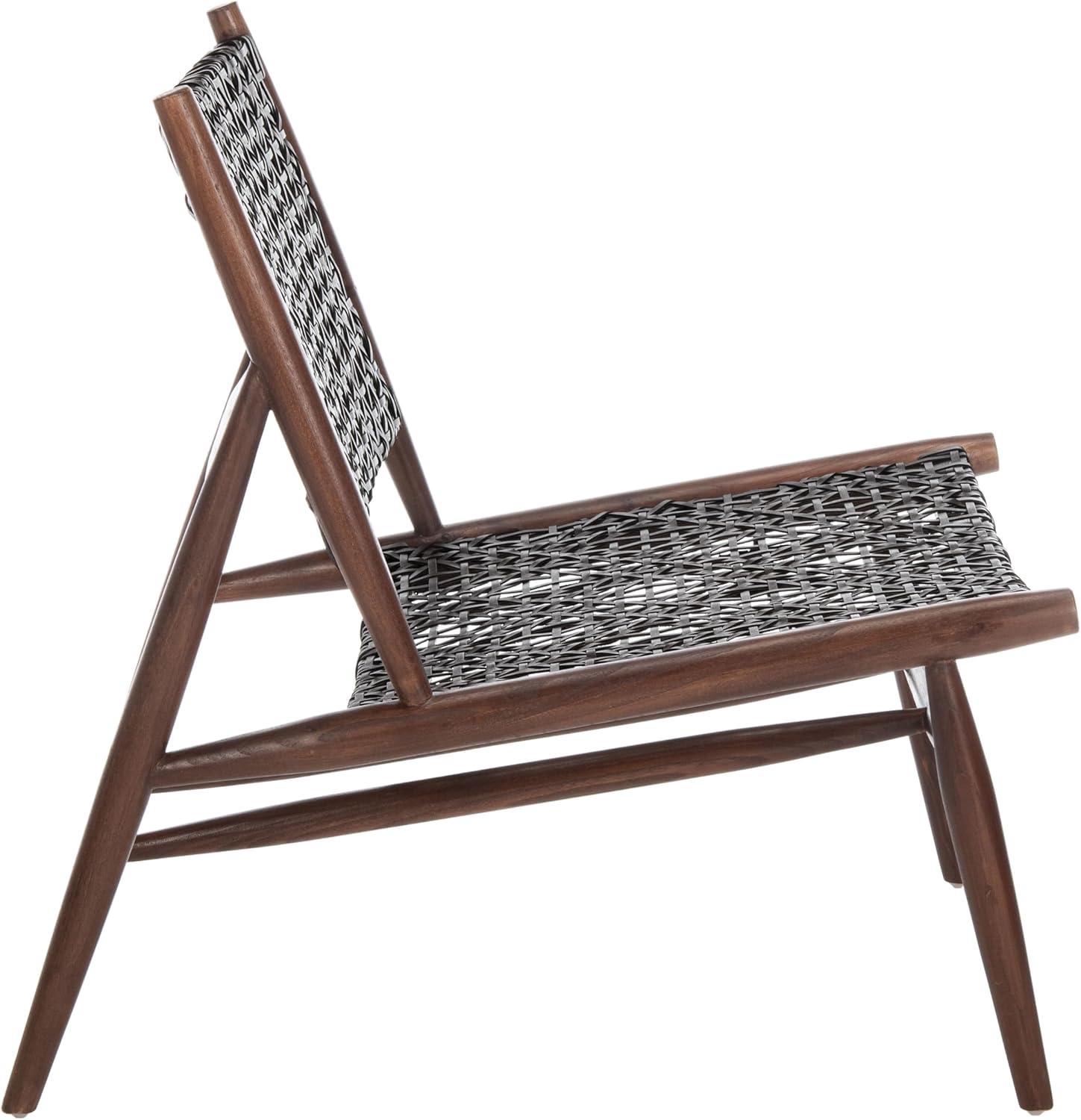 image:imageSAFAVIEH Home Collection Bandelier Light Oak Teak Wood White Leather Weave Accent Chair Fully AssembledBrown Brown