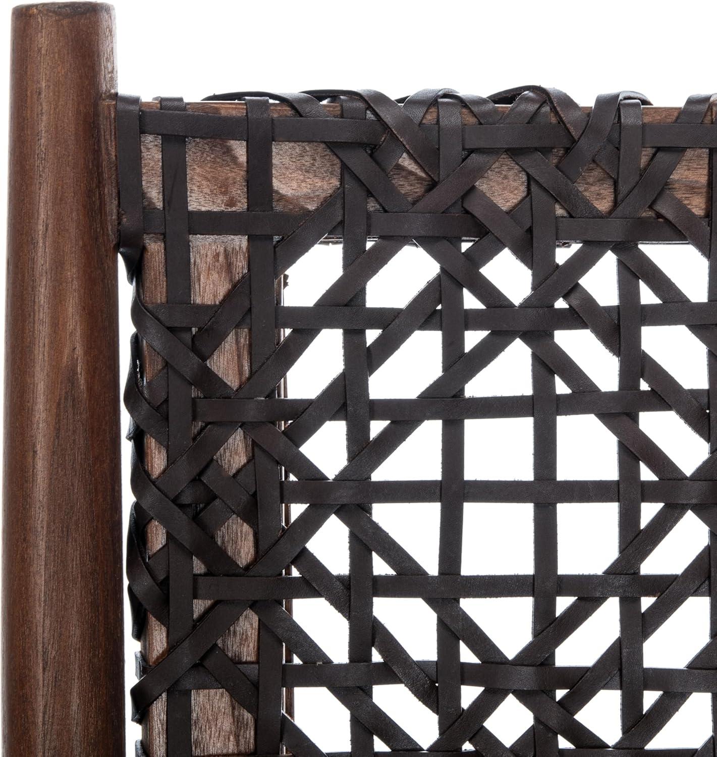 image:imageSAFAVIEH Home Collection Bandelier Light Oak Teak Wood White Leather Weave Accent Chair Fully AssembledBrown Brown