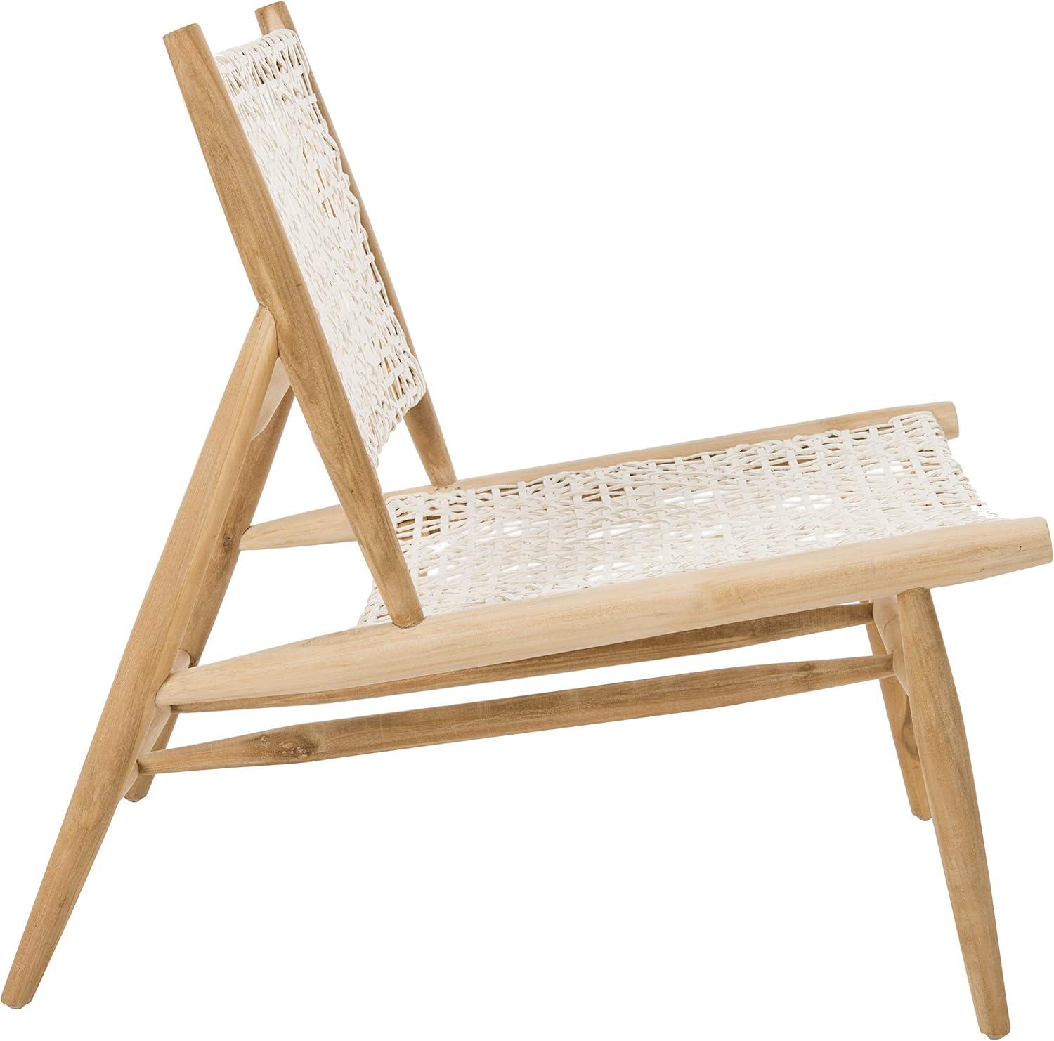 image:imageSAFAVIEH Home Collection Bandelier Light Oak Teak Wood White Leather Weave Accent Chair Fully AssembledWhite Natural